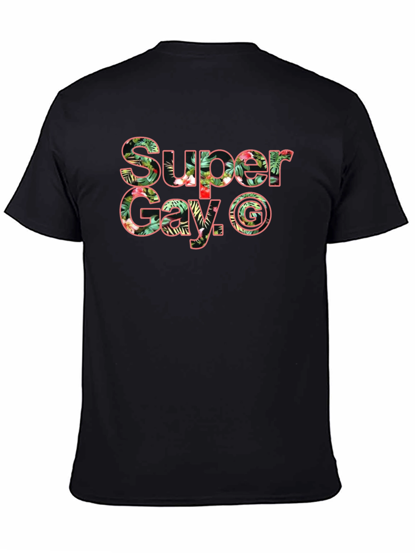 Black Super Gay Black T-Shirt With Floral Lettering view 4