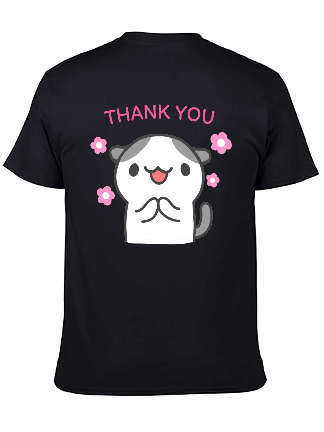 Black Cute Thank You Kitty Black T-Shirt view 4