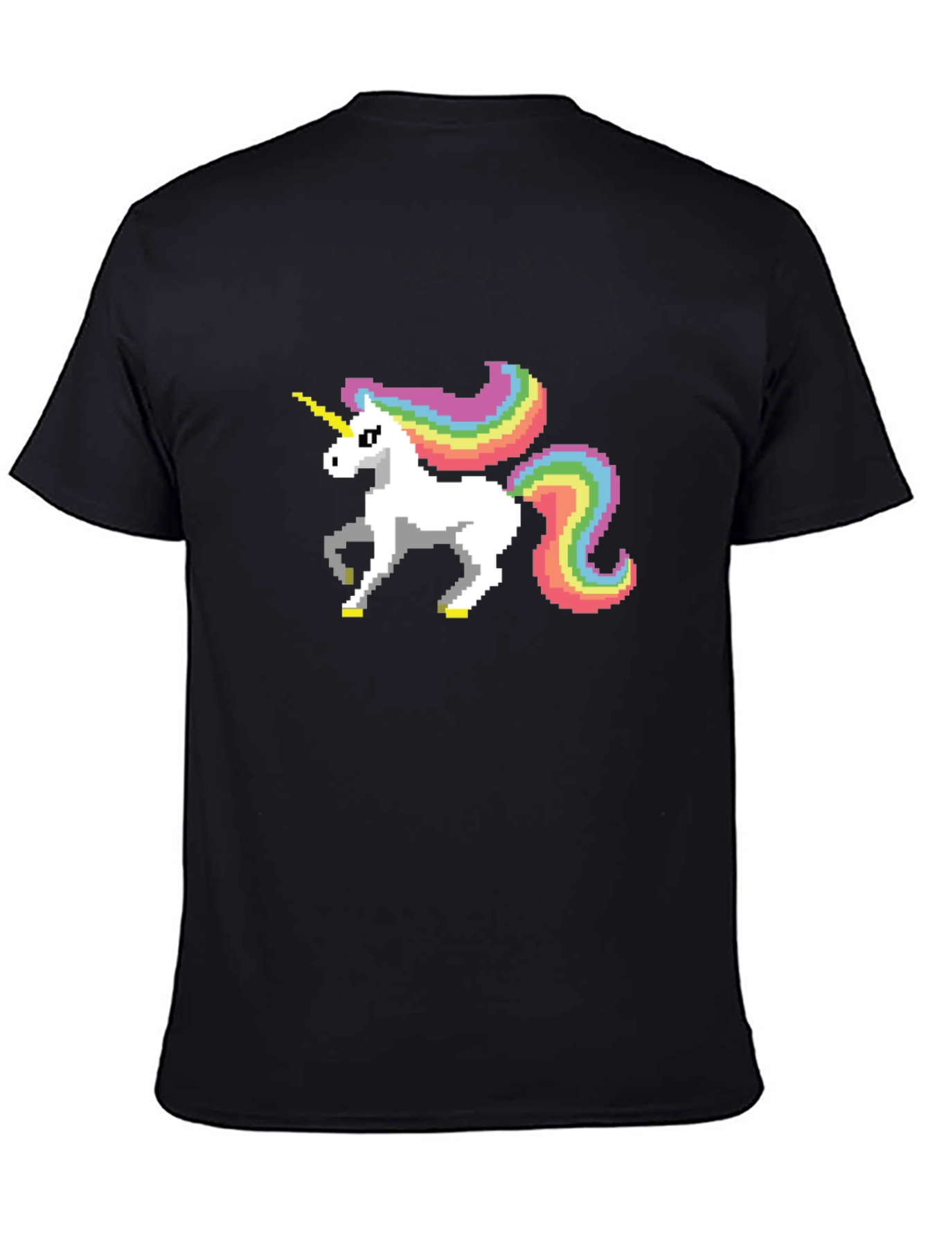Black Pixel Unicorn Graphic Tee - Black Cotton Shirt view 4