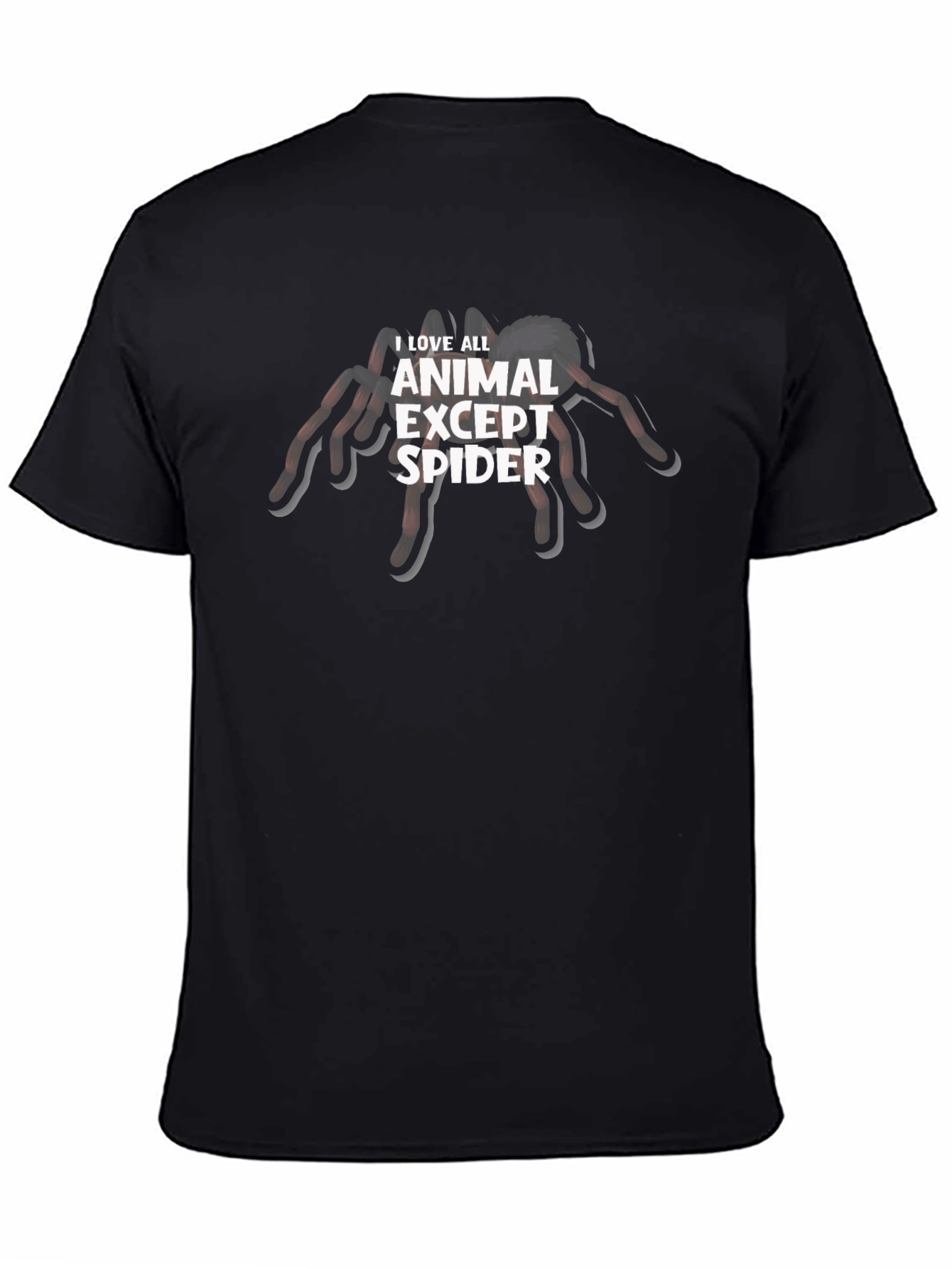 Black I Love All Animals Except Spider T-Shirt view 4