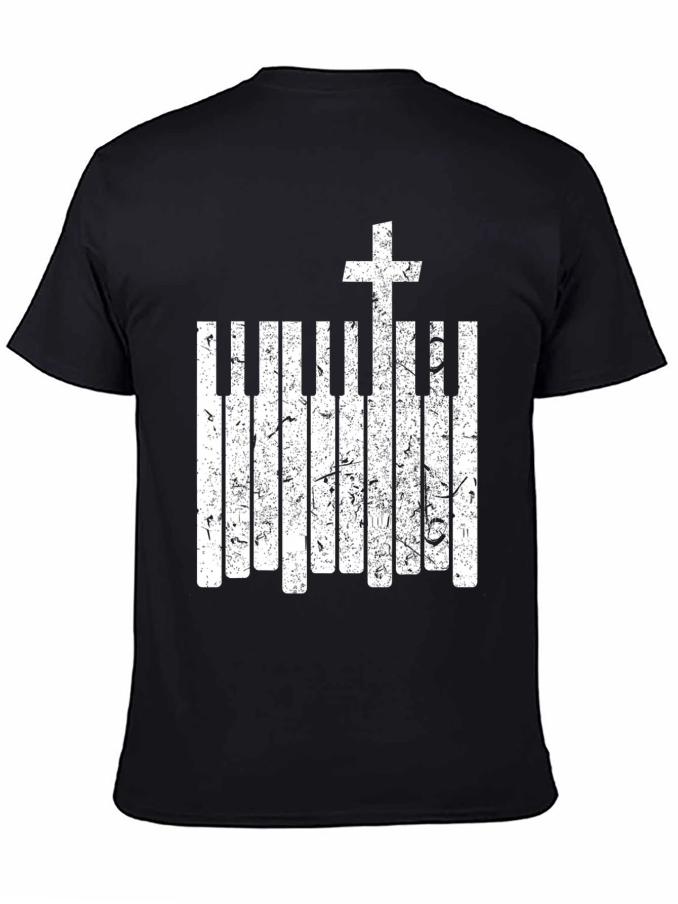 Black Piano Keys Cross Graphic Black T-Shirt view 4