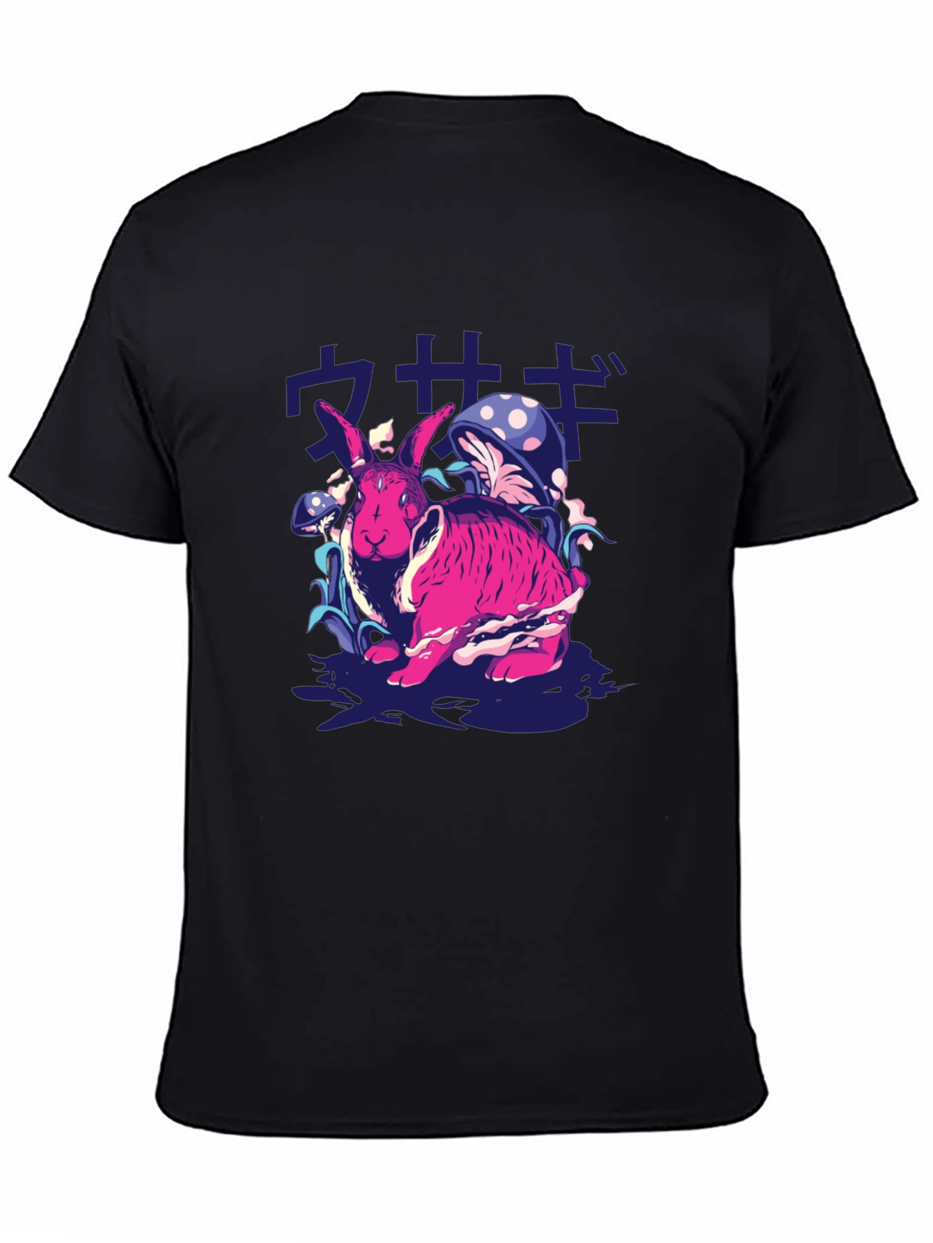 Black Rabbit & Mushroom Graphic T-Shirt - Unique Design view 4