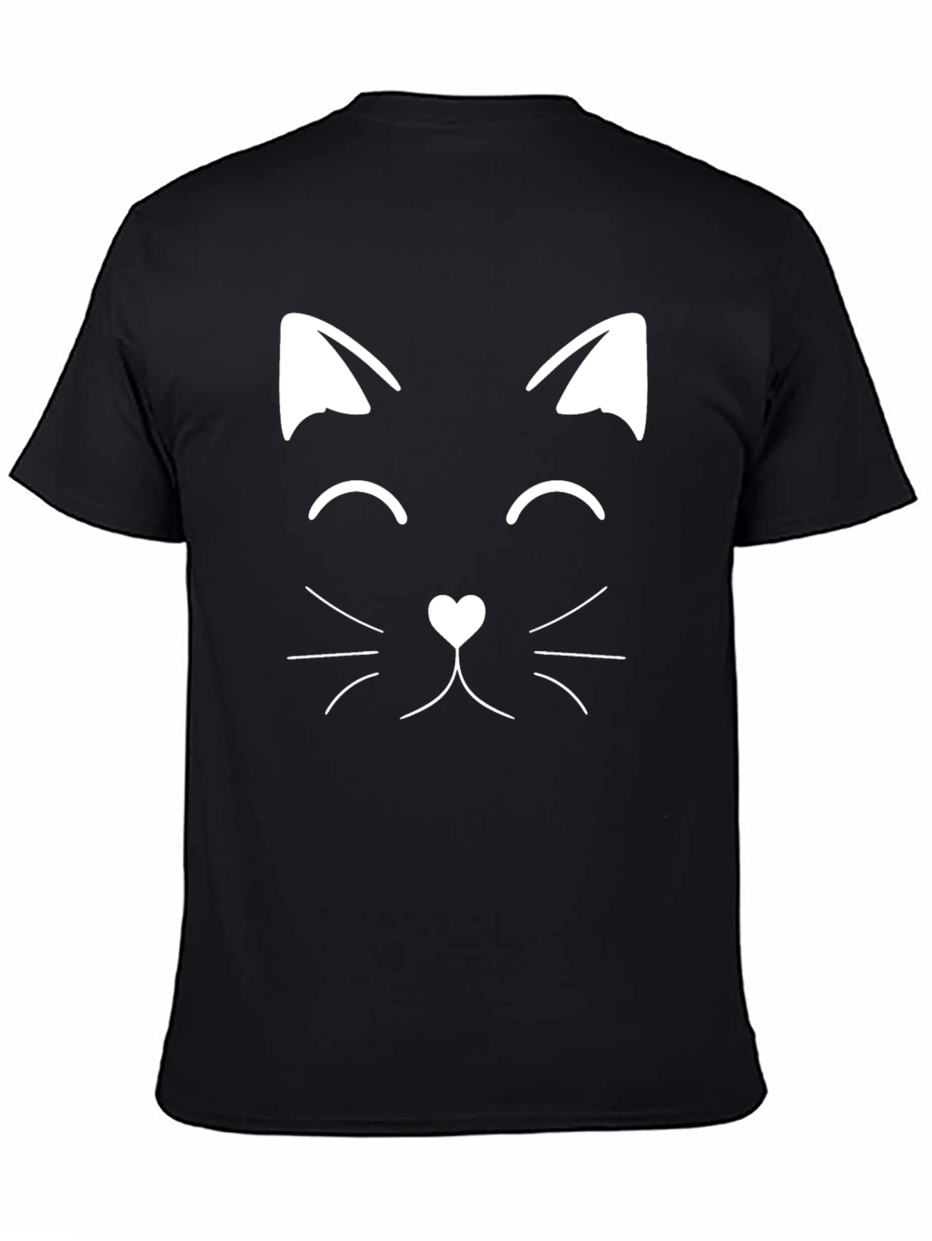 Black Cute Cat Face Graphic Tee - Black Cotton T-Shirt view 4