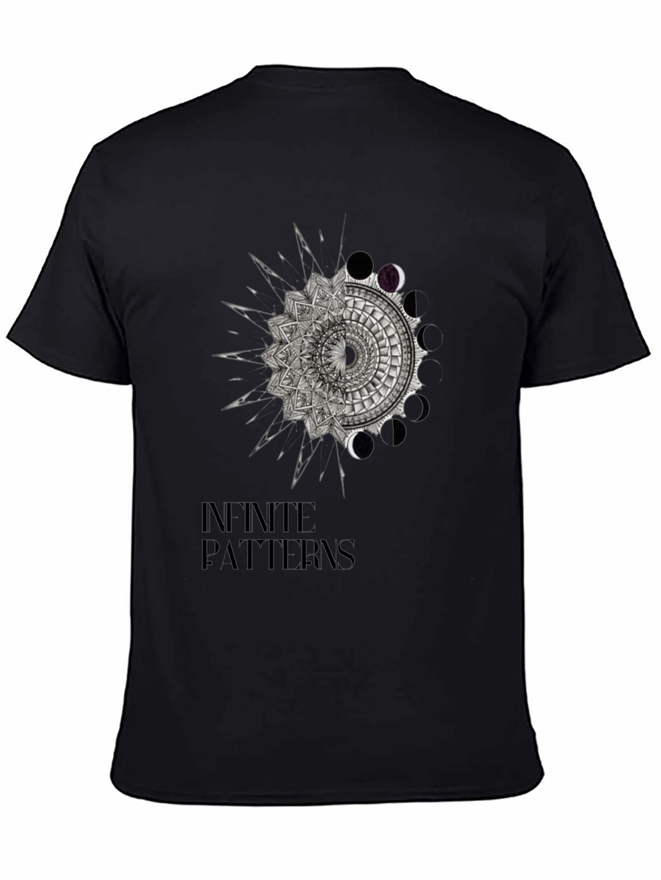 Black Infinite Patterns Graphic T-Shirt - Black Cotton Tee view 4