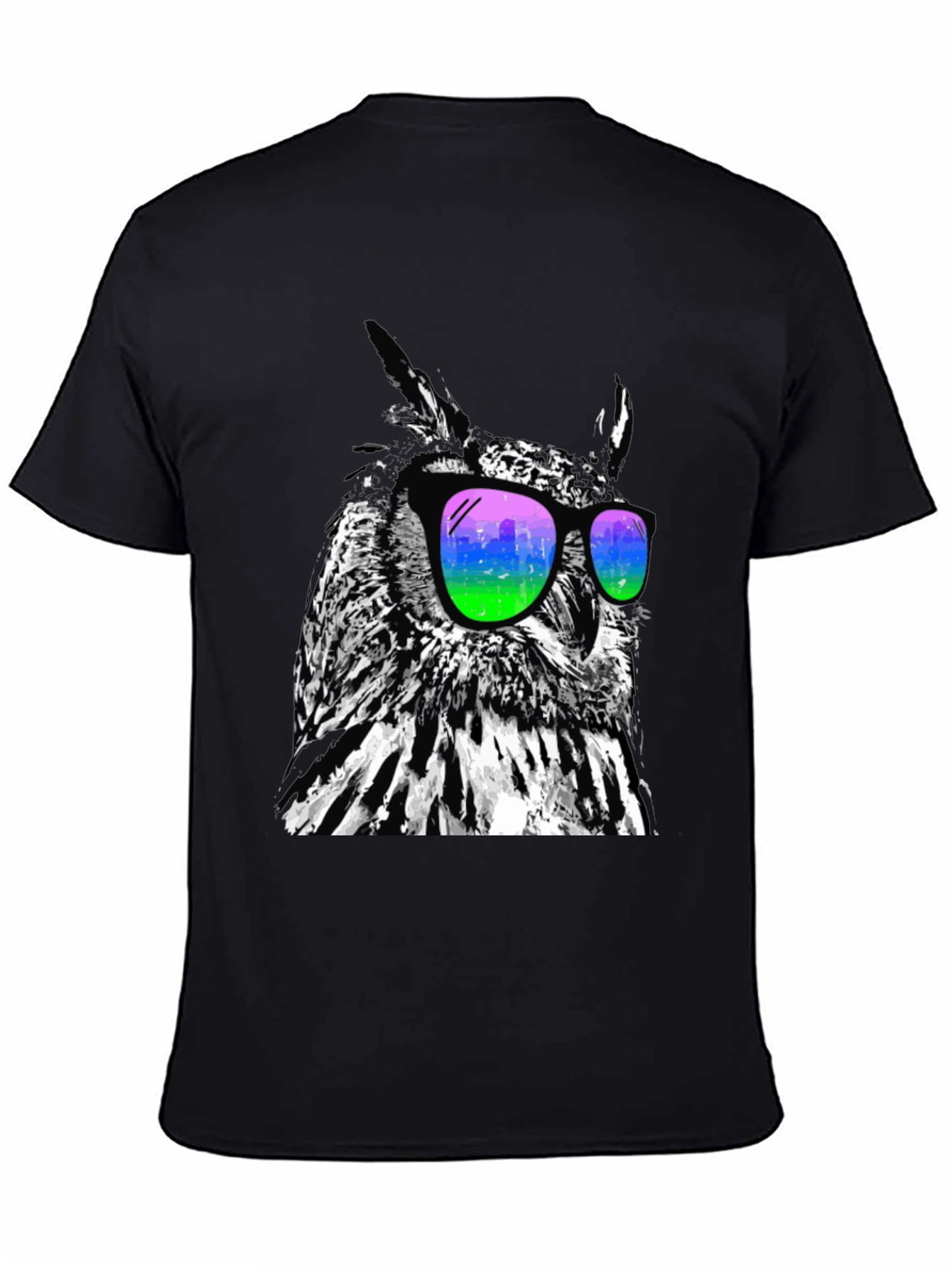 Black Cool Owl Graphic Tee - Stylish Bird Sunglasses T-Shirt view 4