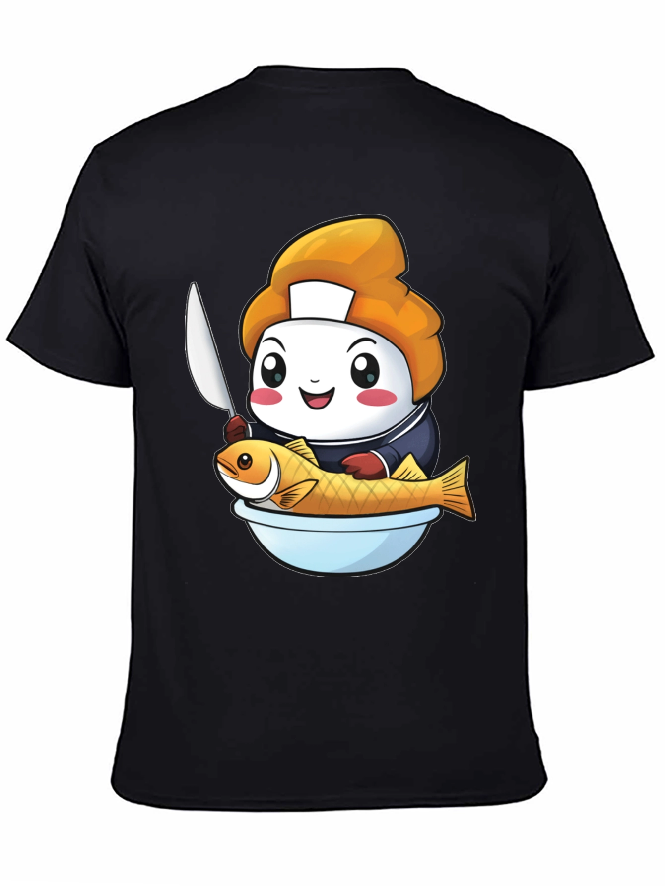 Black Sushi Chef Fish T-Shirt: Cute Culinary Design view 4