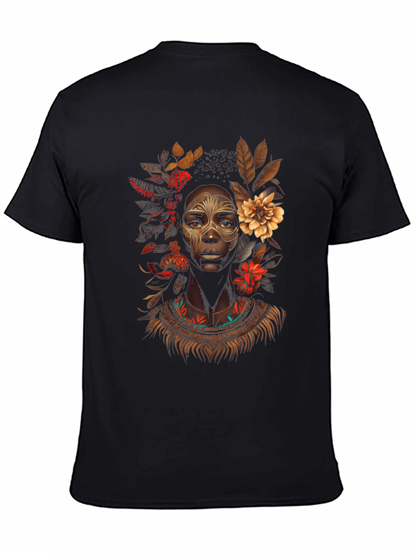 Black Floral Afro-centric Graphic T-Shirt view 4