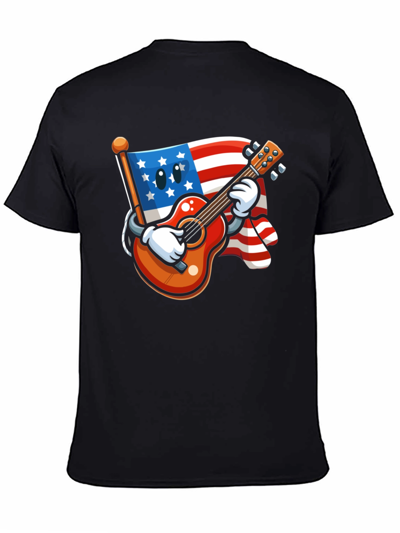Black USA Flag Guitar T-Shirt - Patriotic Cartoon Design view 4