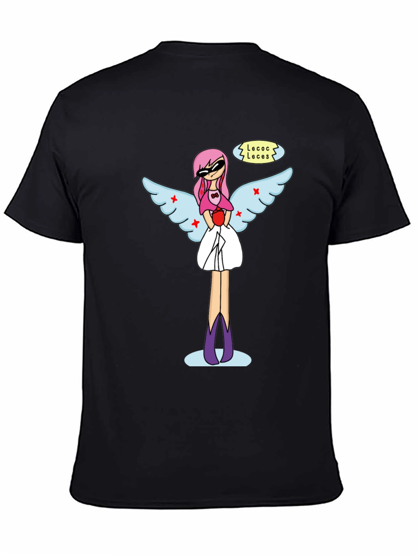 Black Whimsical Angel Graphic Tee - Black Cotton Blend view 4