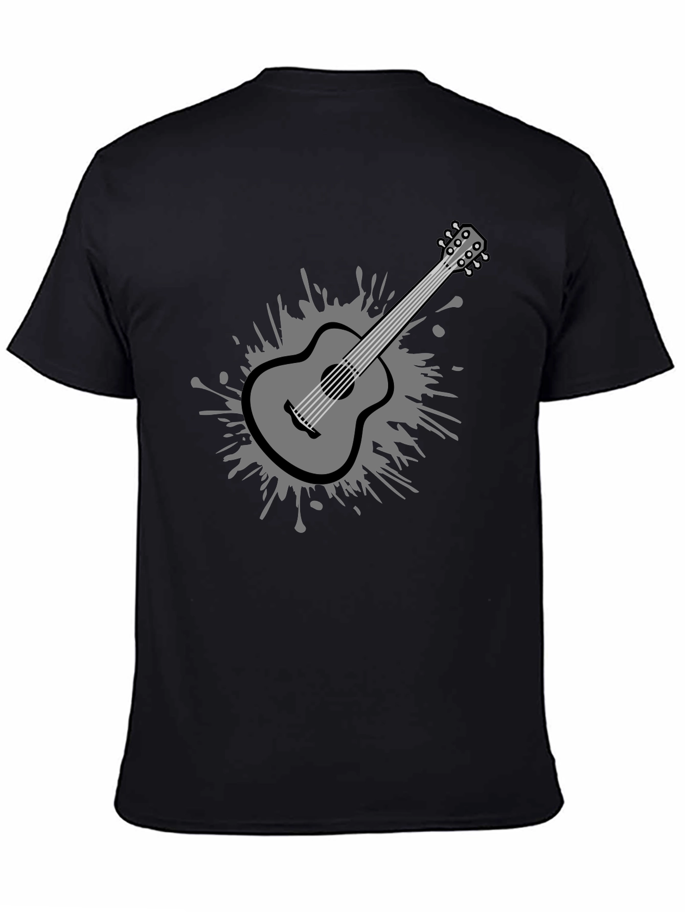 Black Stylish Guitar Graphic Tee - Black Cotton Blend view 4