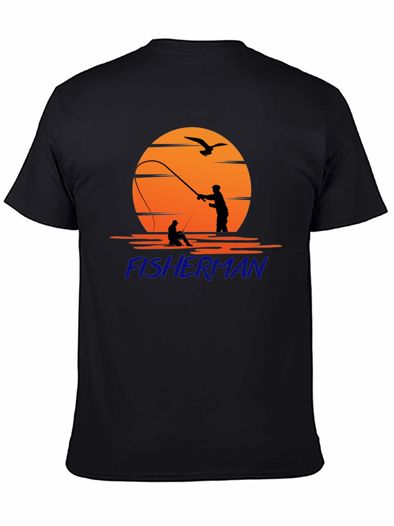 Black Fisherman Silhouette Graphic T-Shirt - Unisex Black Tee view 4