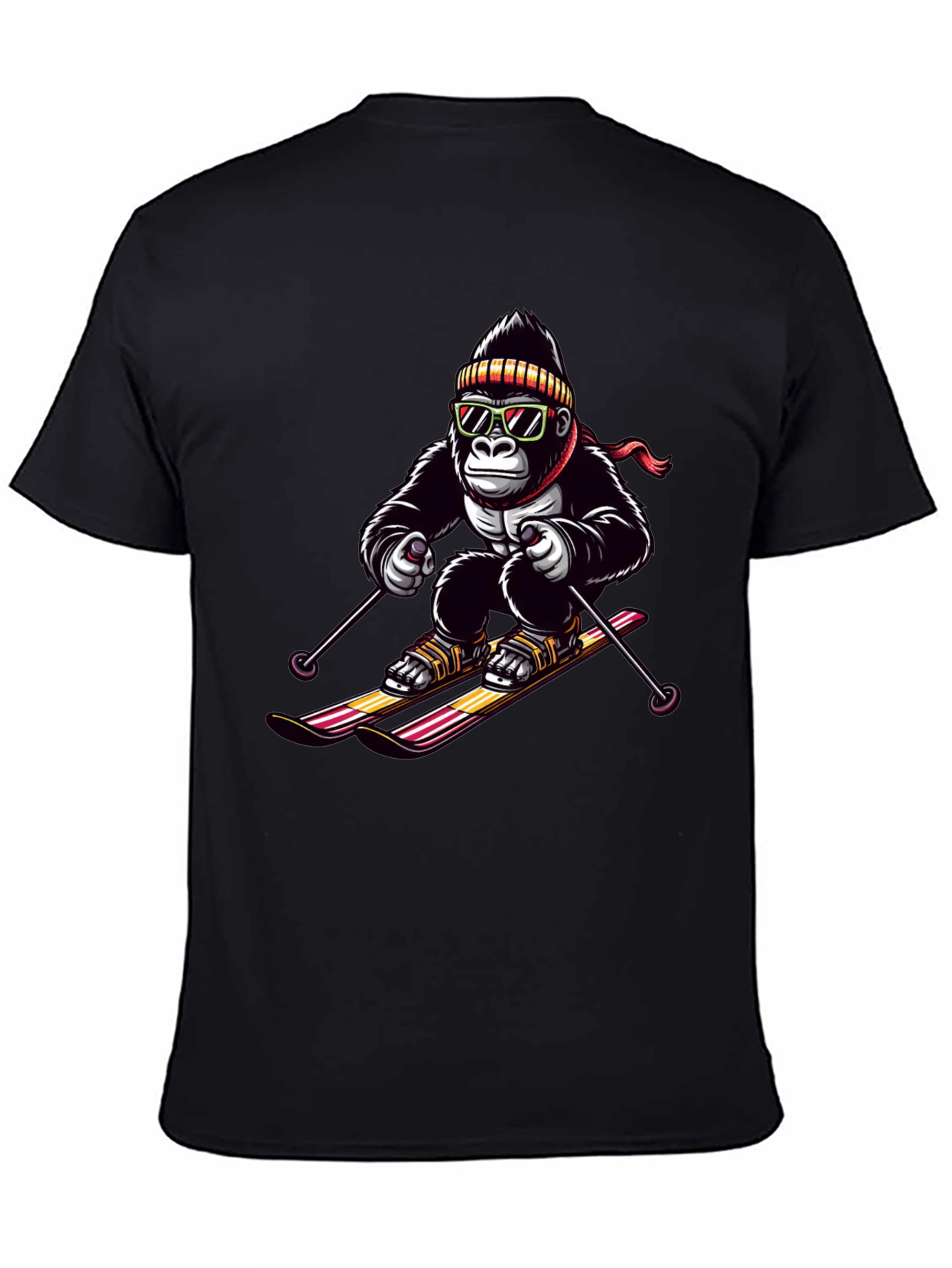 Black Gorilla Skiing Graphic Tee - Cool Novelty Design view 4