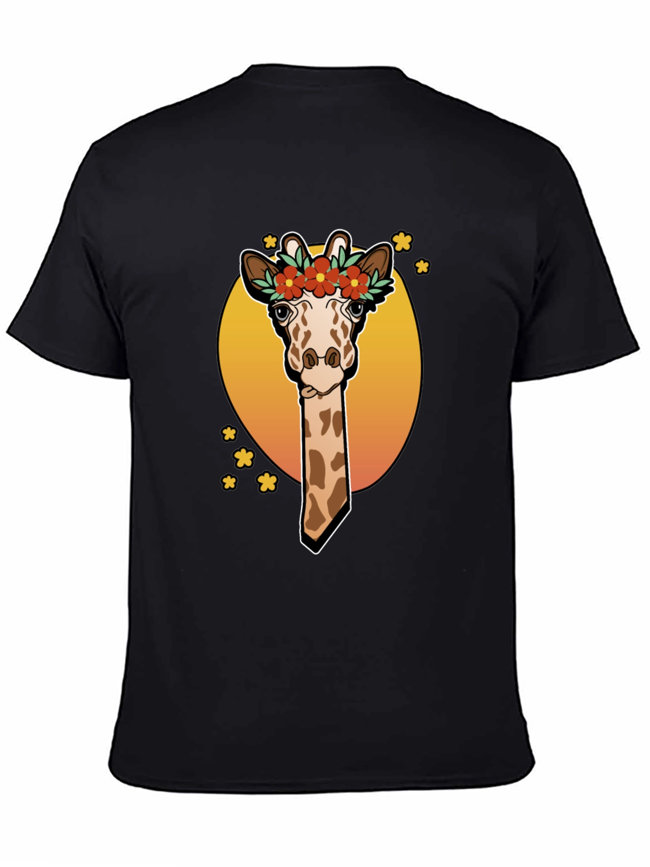 Black Giraffe Flower Crown Graphic Tee - Unique Animal T-Shirt view 4