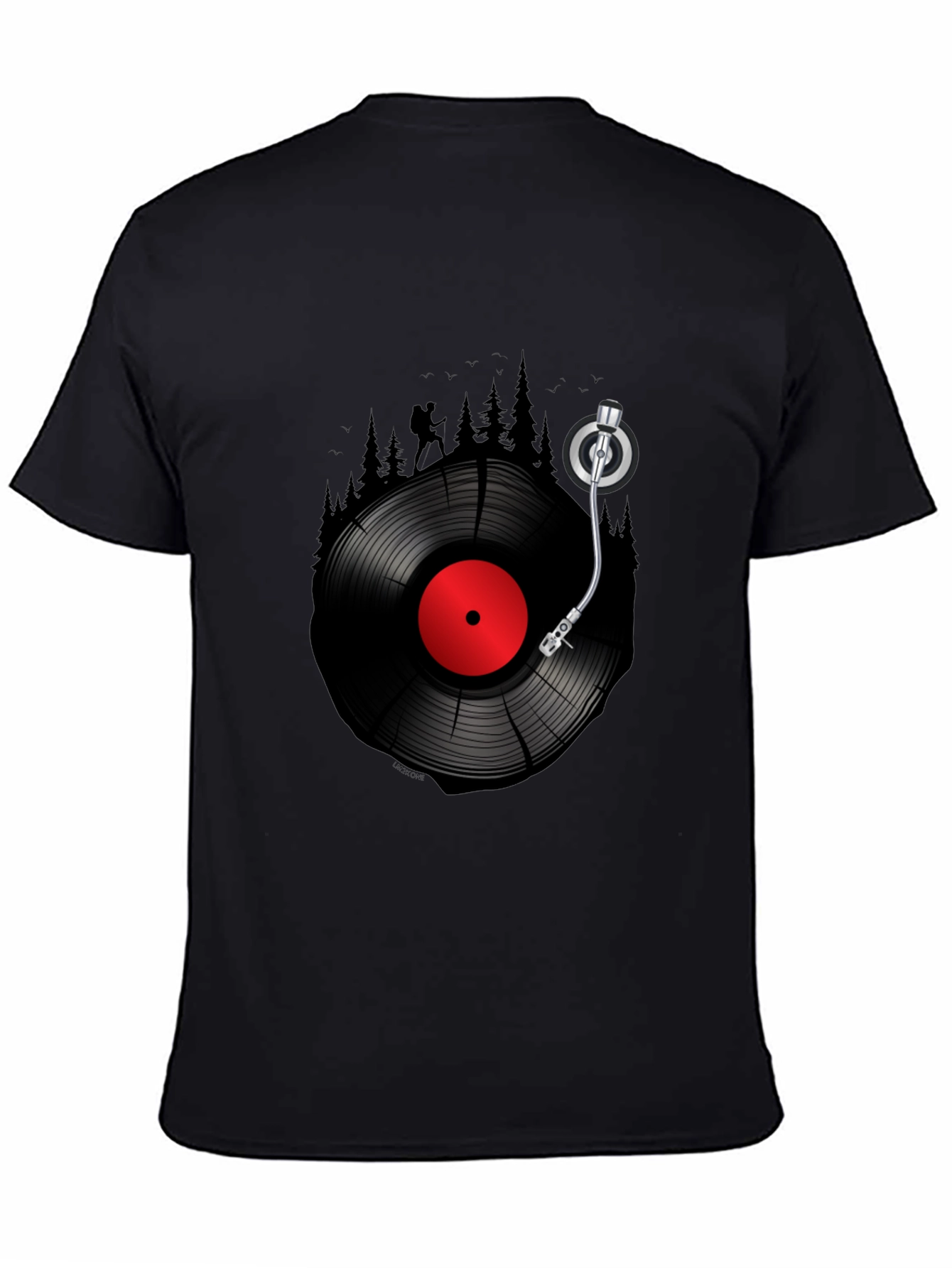 Black Hiking Vinyl Record T-Shirt - Music Lover Tee view 4