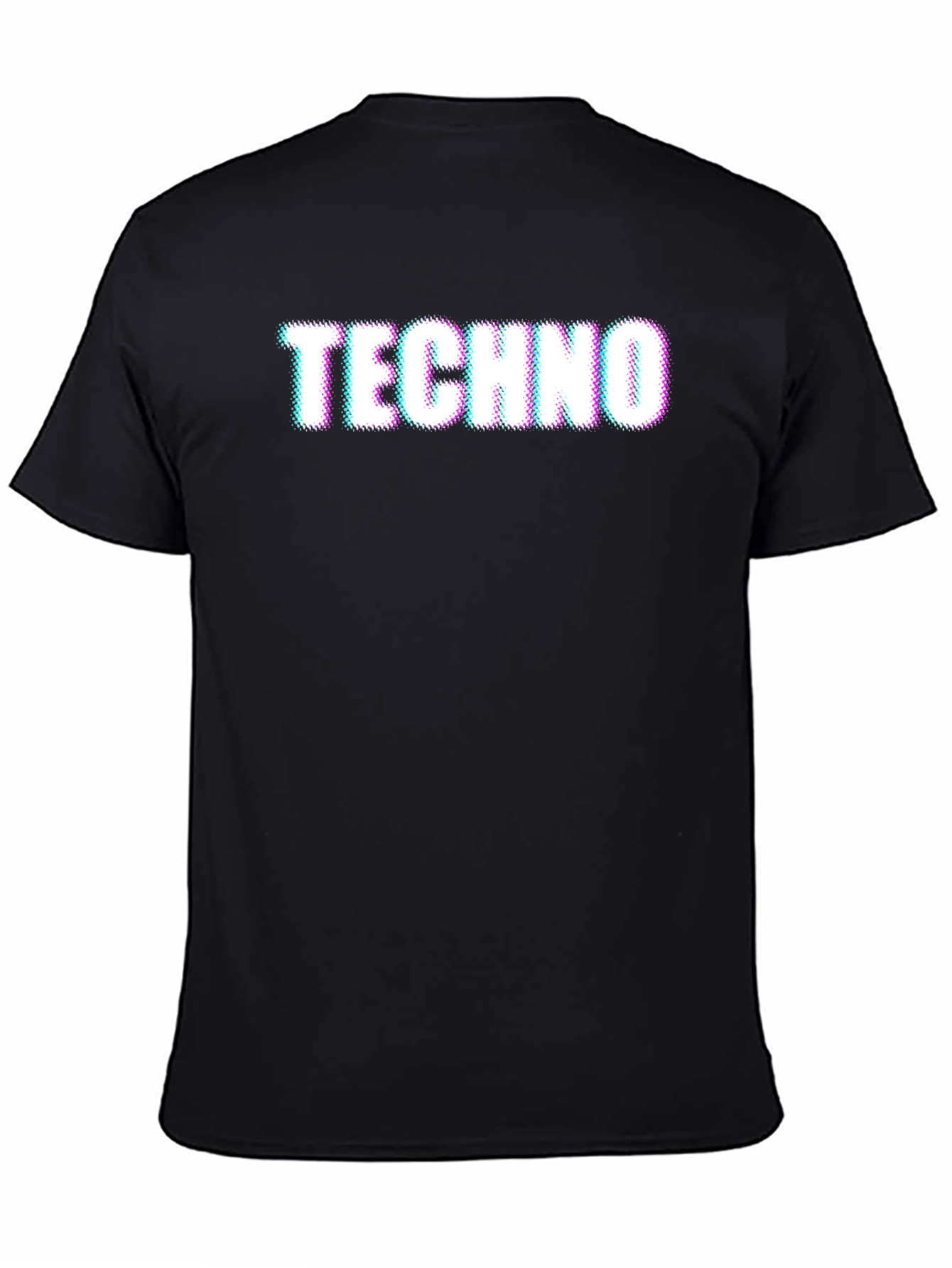Black Techno Glitch Style Black T-Shirt view 4