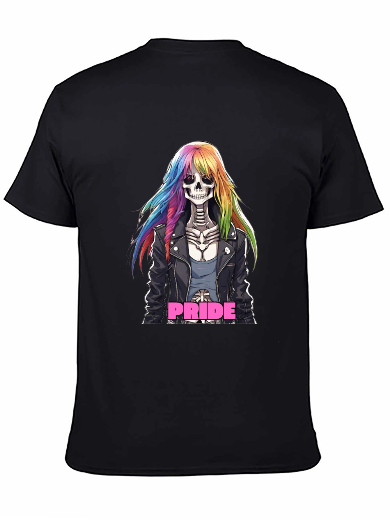 Black Pride Skeleton T-Shirt Rainbow Hair view 4