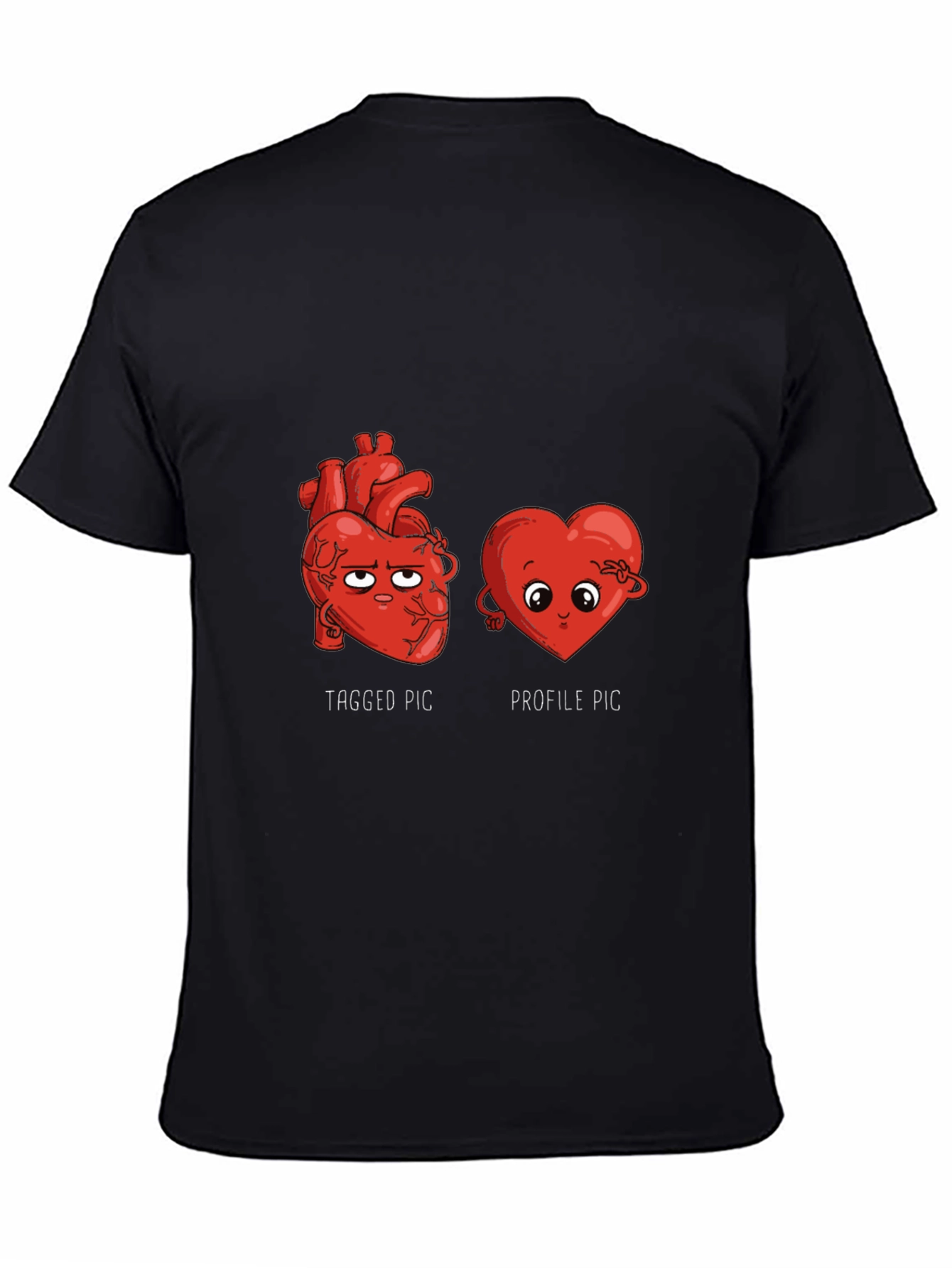 Black Funny Heart T-Shirt - Tagged vs. Profile Pic view 4