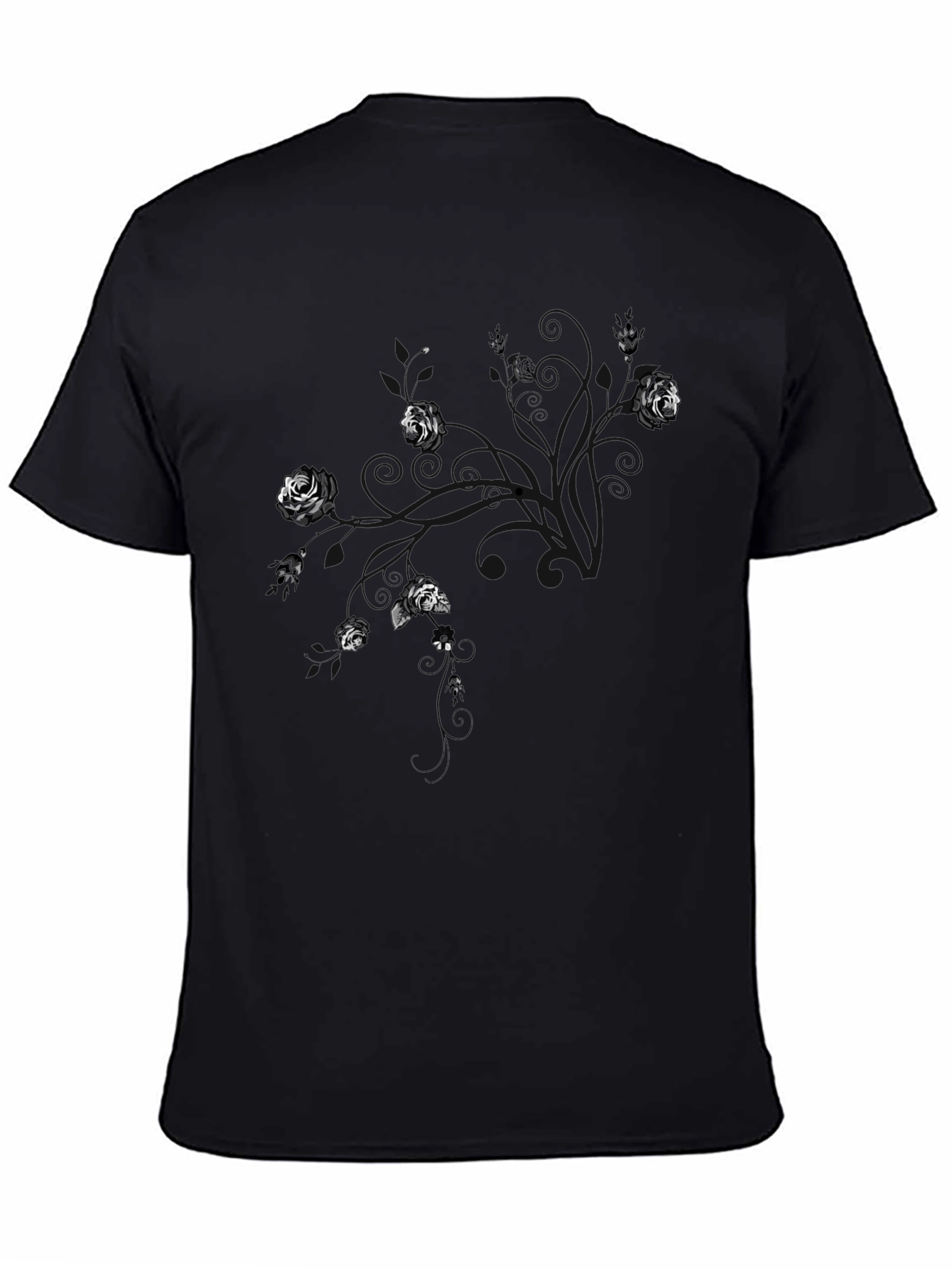 Black Men's Black T-Shirt with Floral Abstract Design view 4