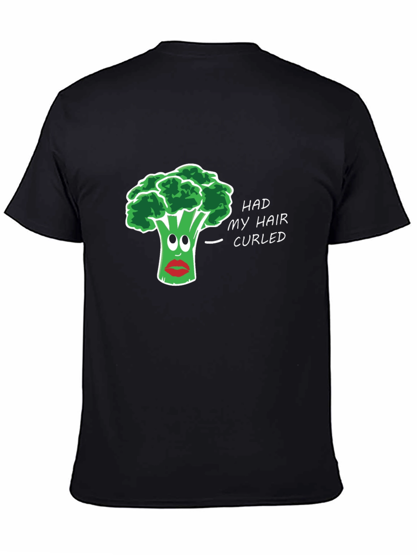 Black Humorous Broccoli Hair Pun T-Shirt view 4