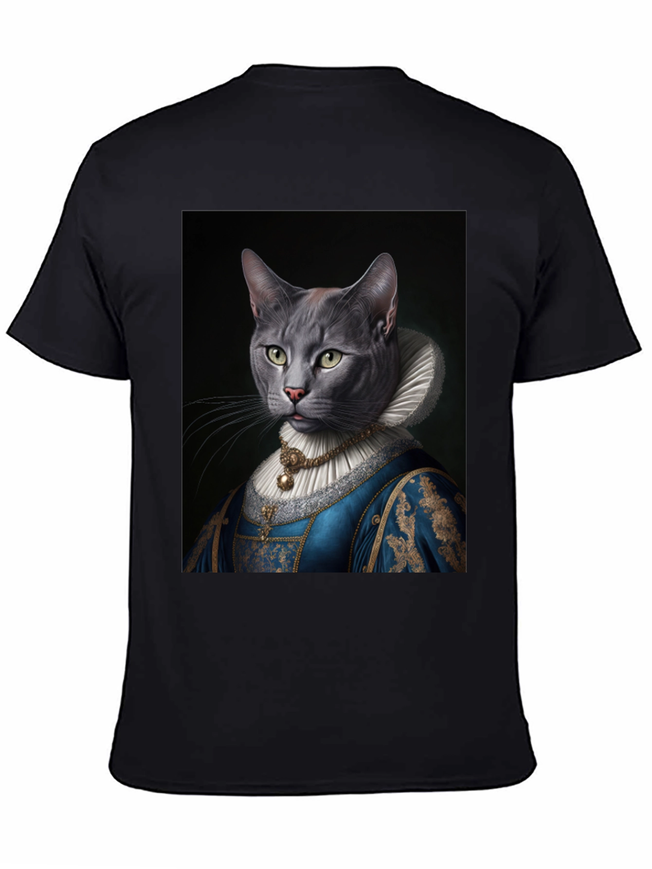 Black Royal Cat Portrait T-Shirt - Quirky Renaissance Style view 4