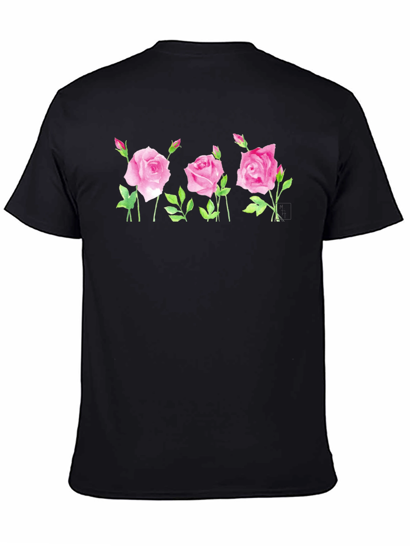 Black Floral Rose Graphic Tee - Black Cotton Blend Shirt view 4