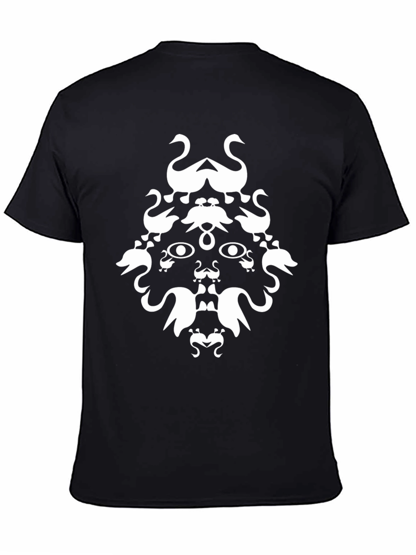 Black Abstract Swan Face Graphic Black T-Shirt view 4