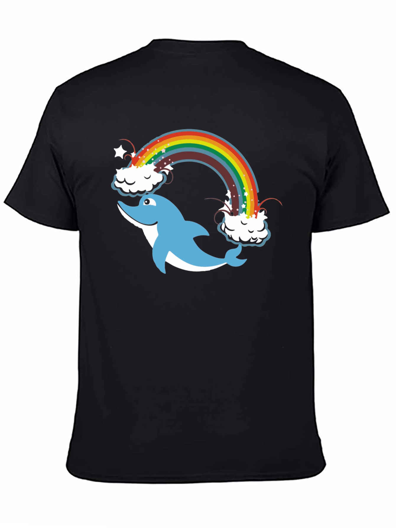 Black Dolphin Rainbow Black T-Shirt view 4