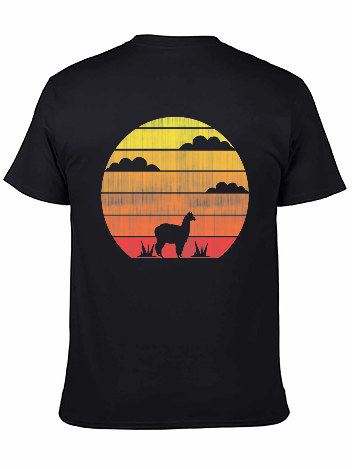 Black Retro Sunset Alpaca T-Shirt - Stylish Graphic Tee view 4
