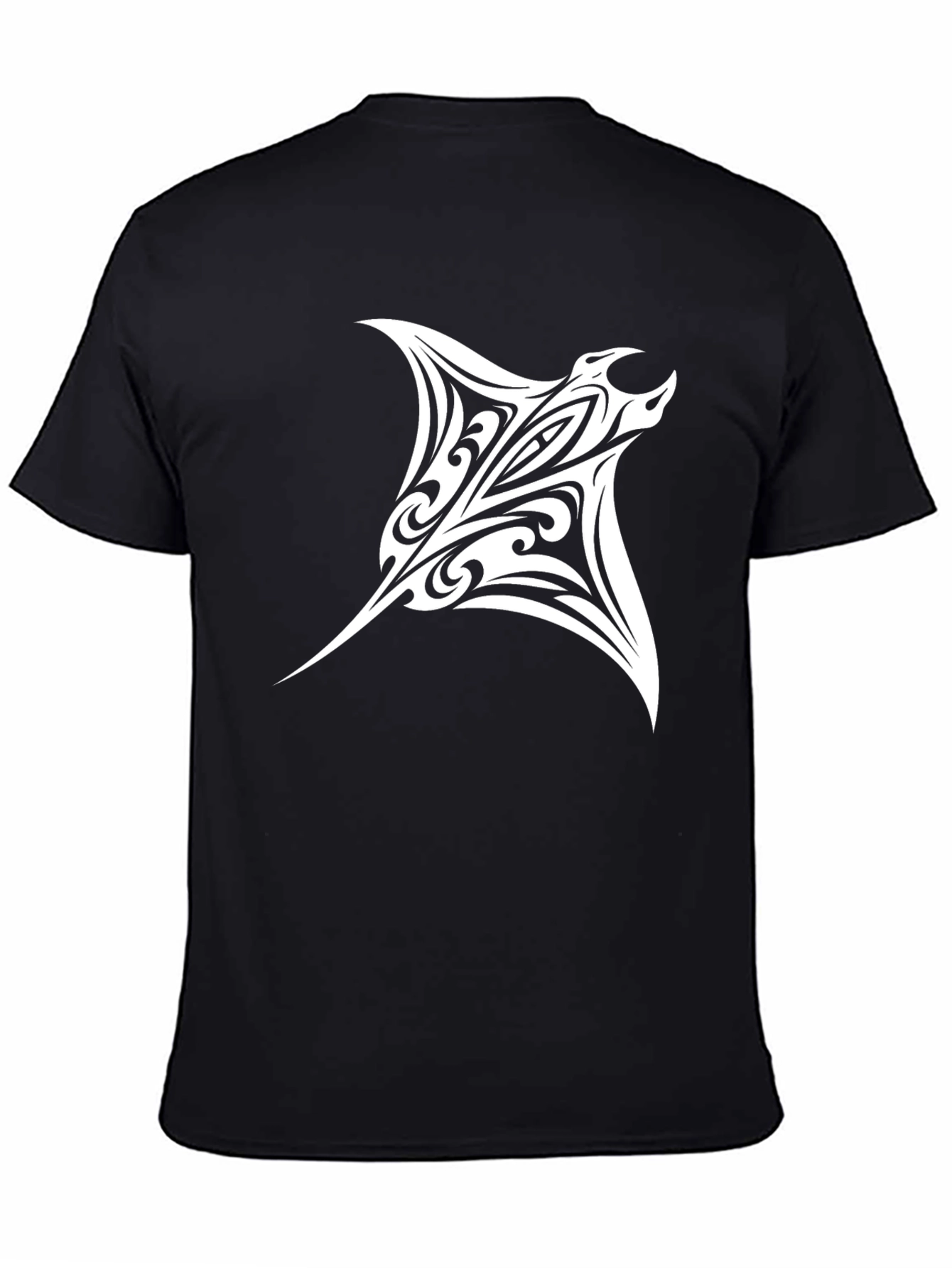 Black Tribal Manta Ray Graphic Tee - Black view 4