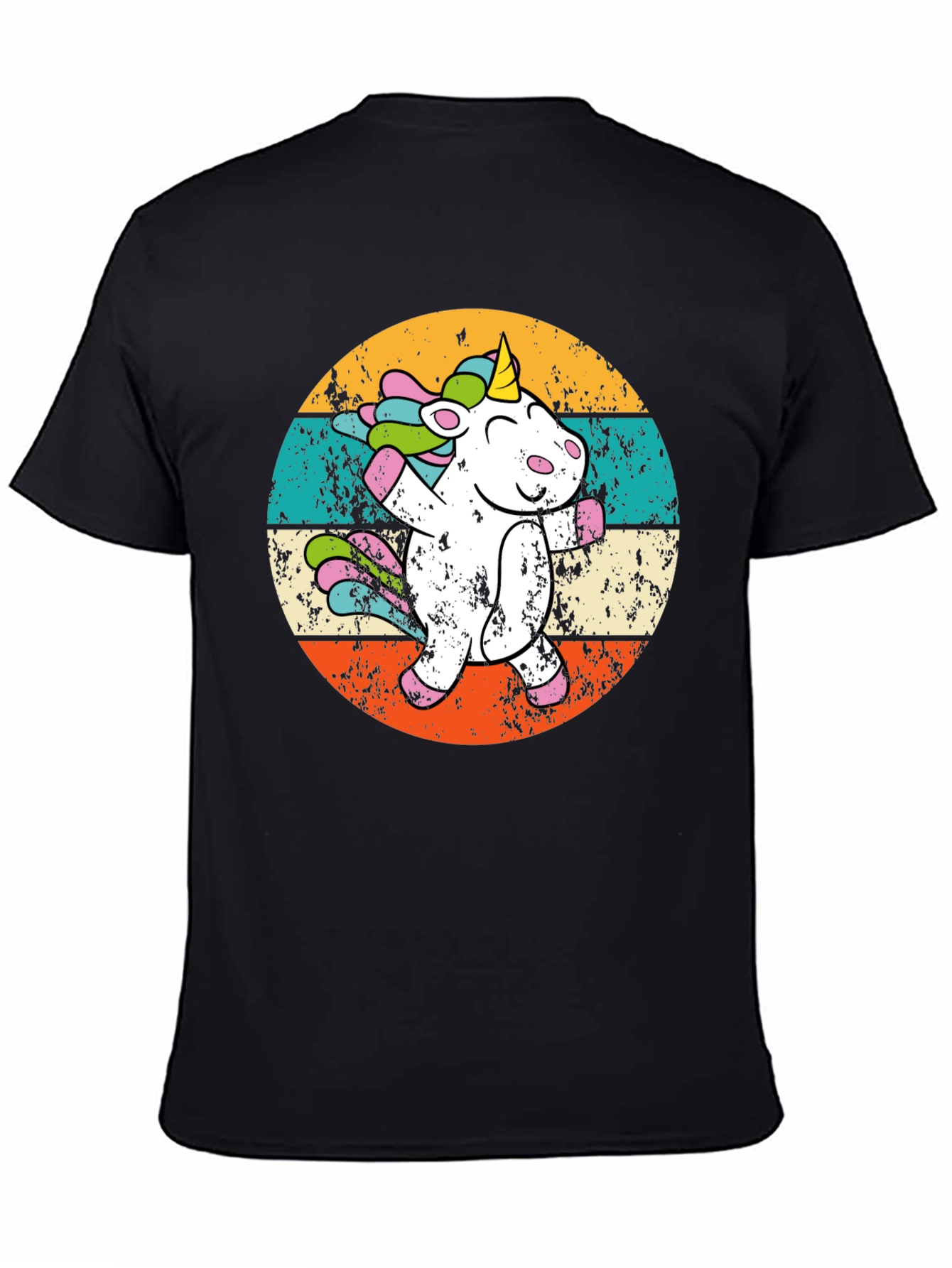 Black Unicorn Dabbing Retro Black T-Shirt view 4