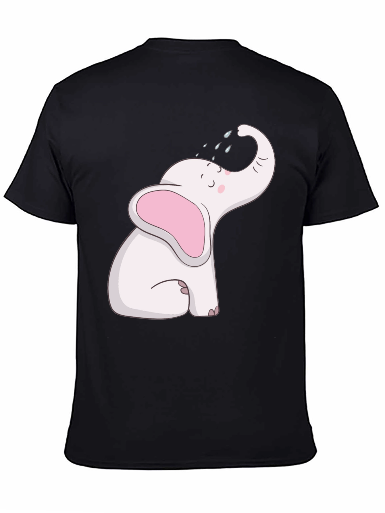 Black Cute Elephant Graphic Tee - Black Cotton T-Shirt view 4