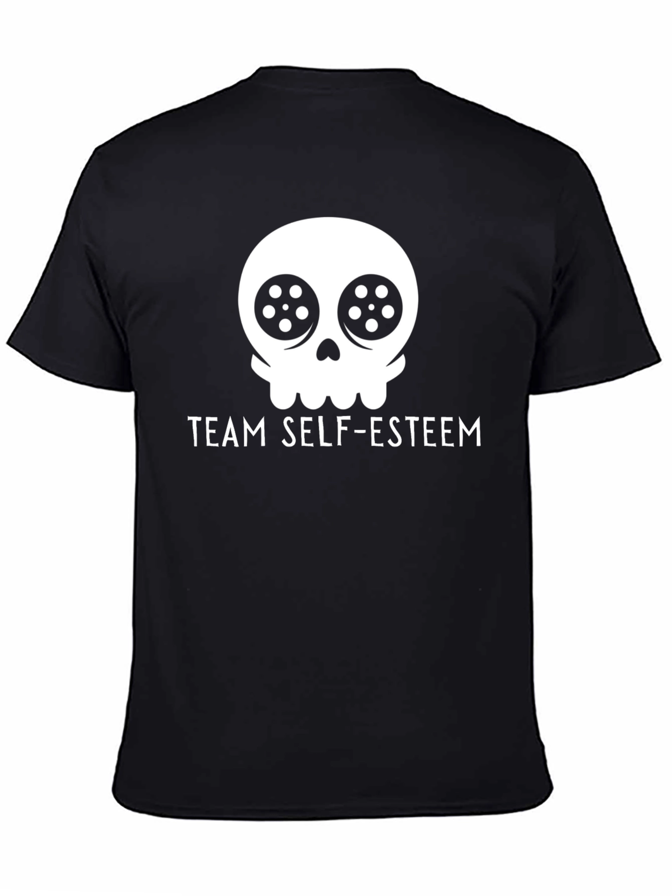 Black Team Self-Esteem Skull Graphic Tee - Black Cotton T-Shirt view 4