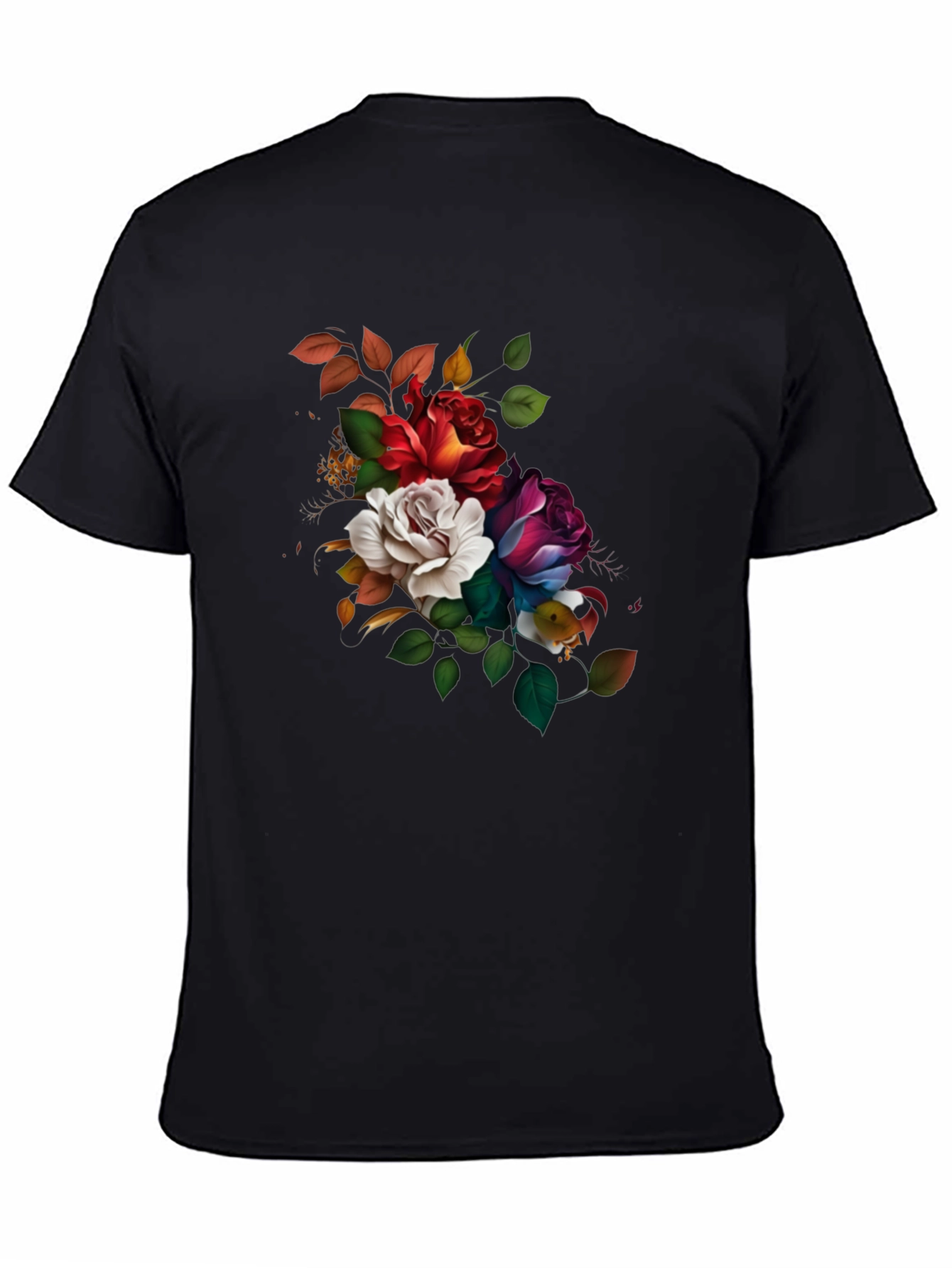 Black Floral Roses Graphic Black T-Shirt view 4