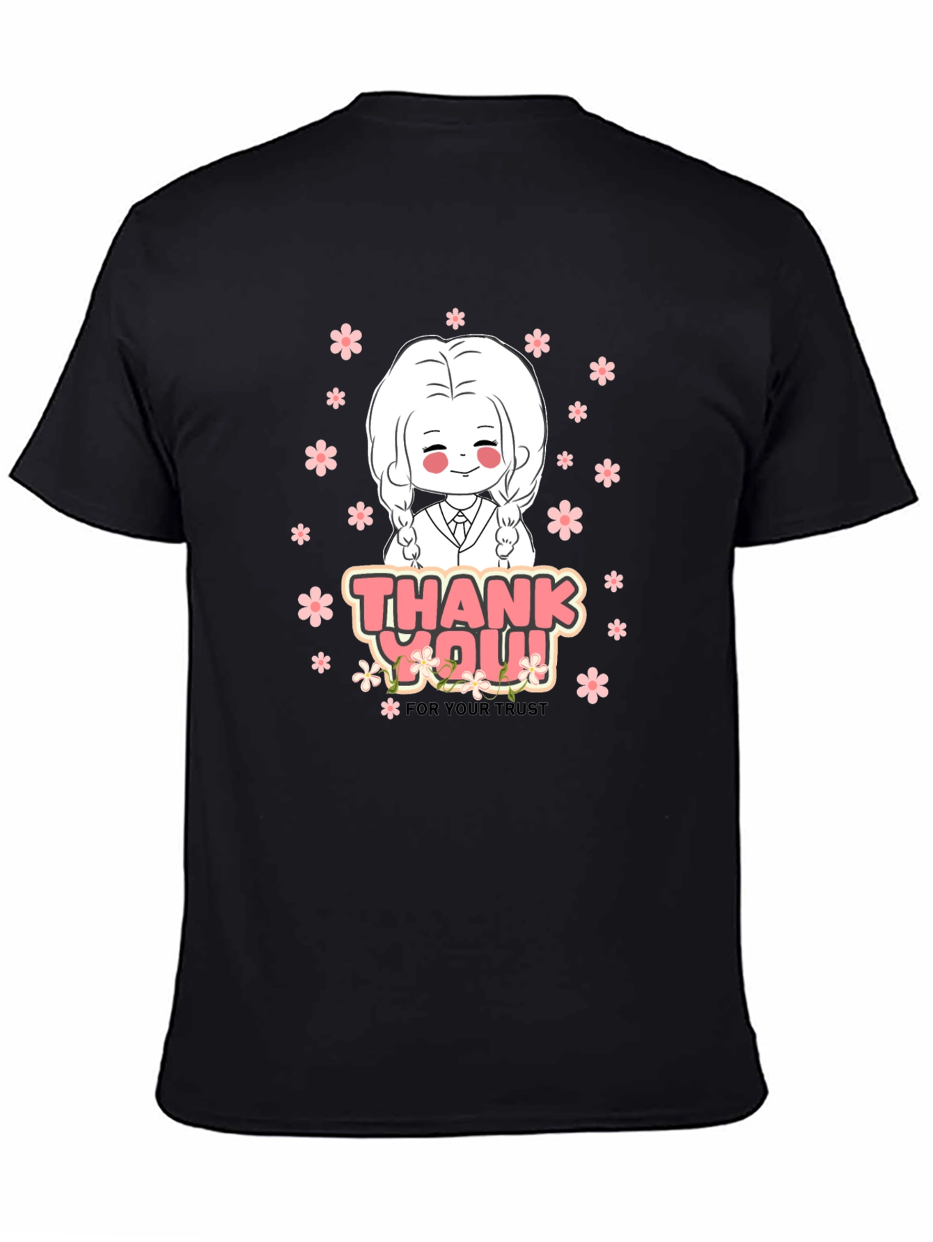 Black Anime Girl Graphic Print Crew Neck T-Shirt view 4