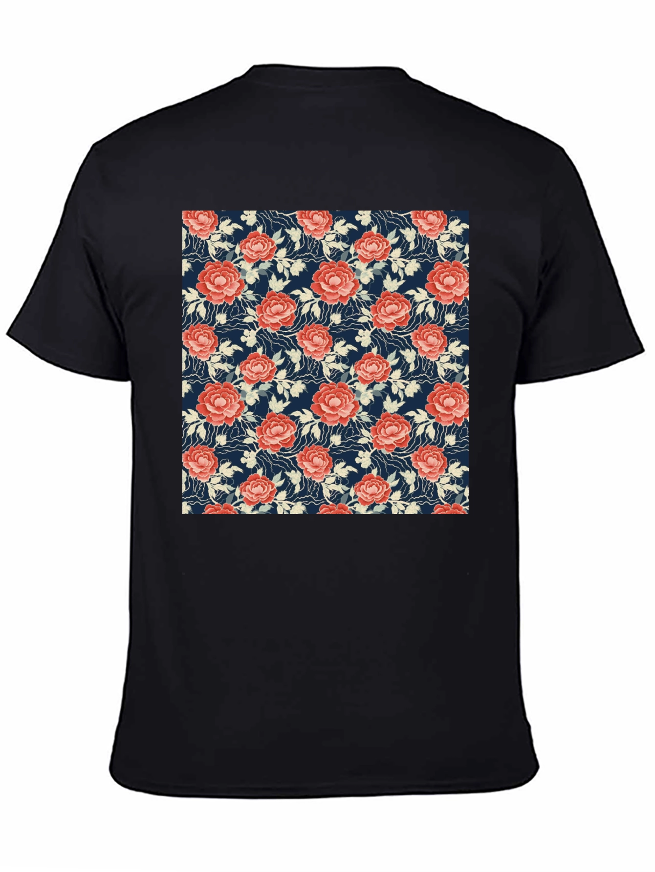 Black Floral Print Tee - Soft & Stylish Cotton T-Shirt view 4