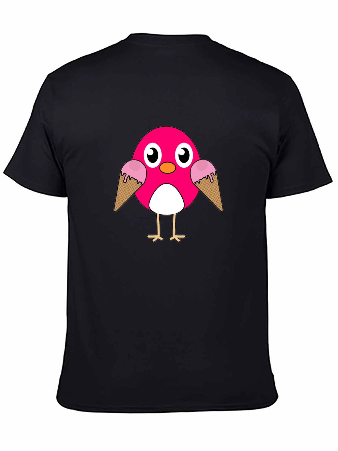 Black Cute Pink Bird with Ice Cream T-Shirt view 4