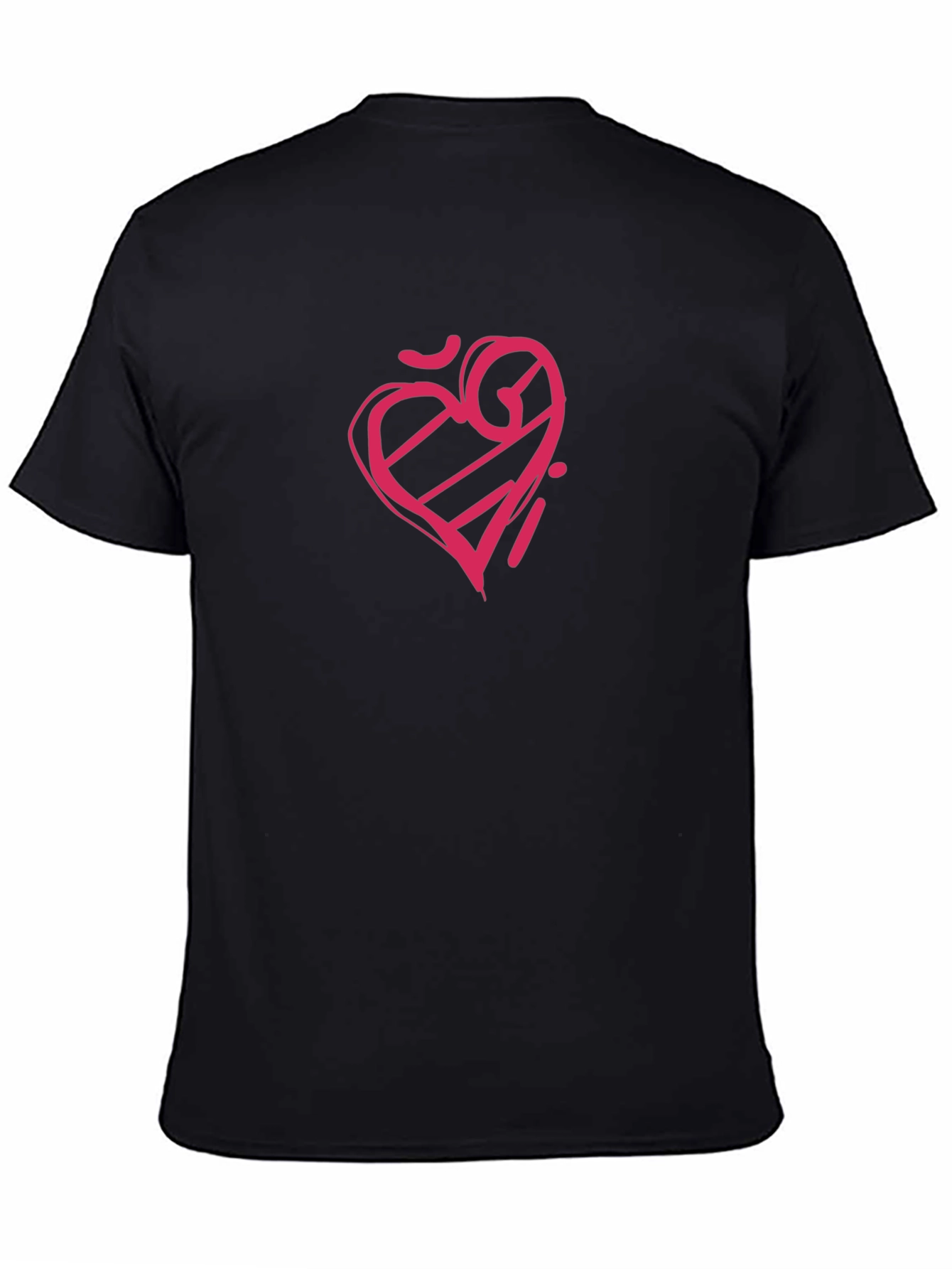 Black Men's Black Tee with Graphic Heart Design view 4