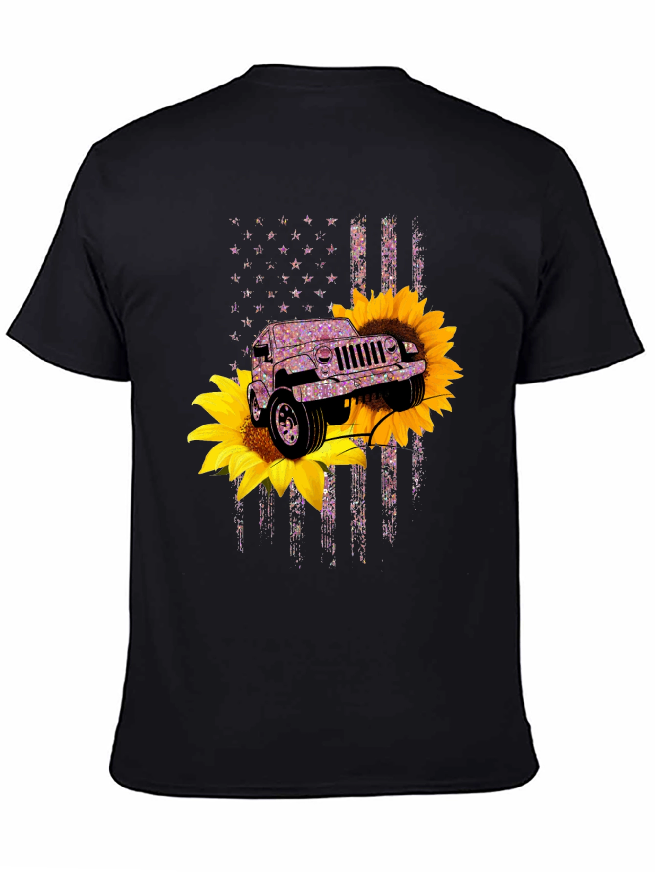 Black Sunflower Jeep T-Shirt - Patriotic Flag Design view 4