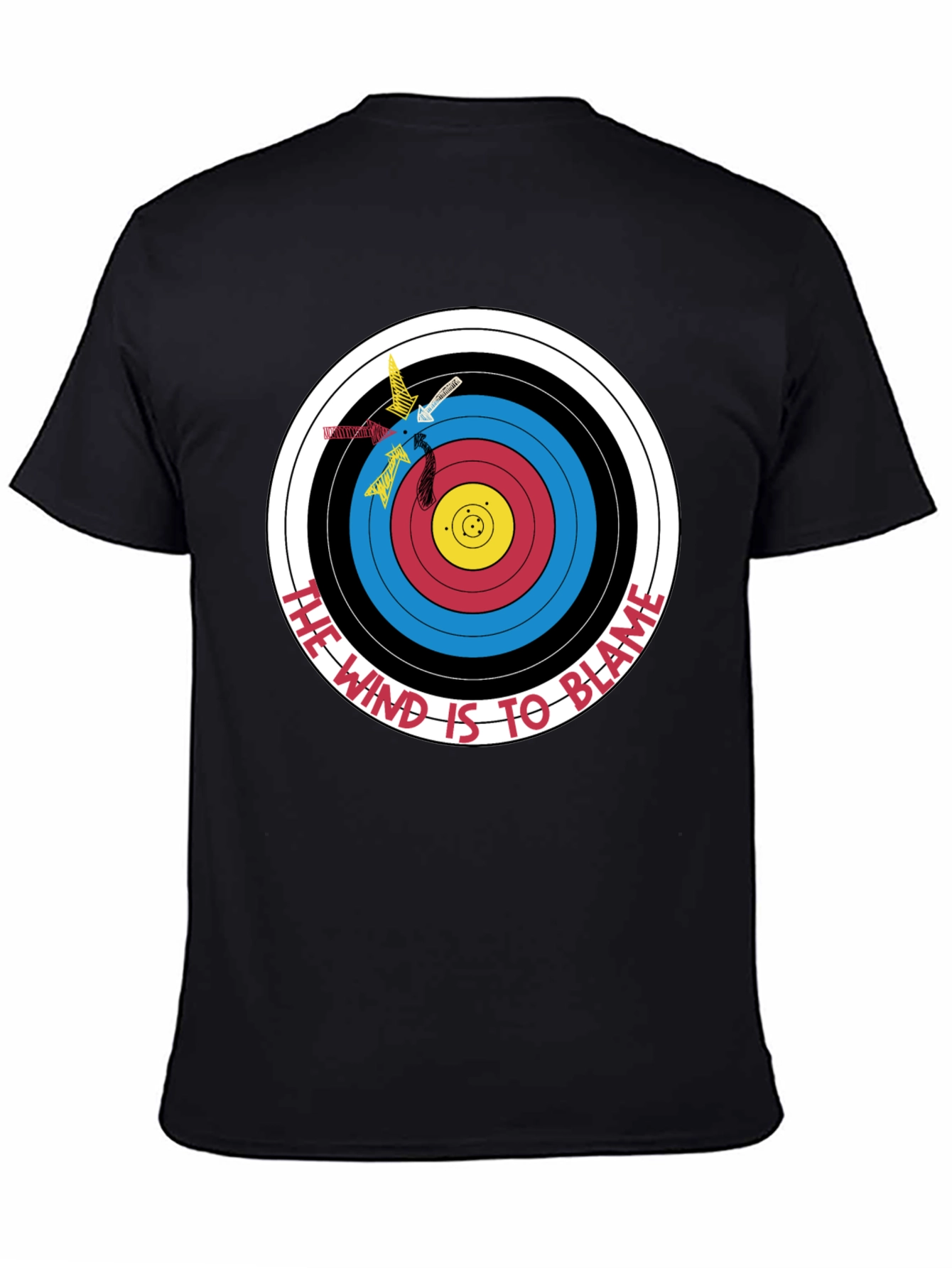 Black Archery Target Graphic T-Shirt - Funny Blame the Wind Tee view 4