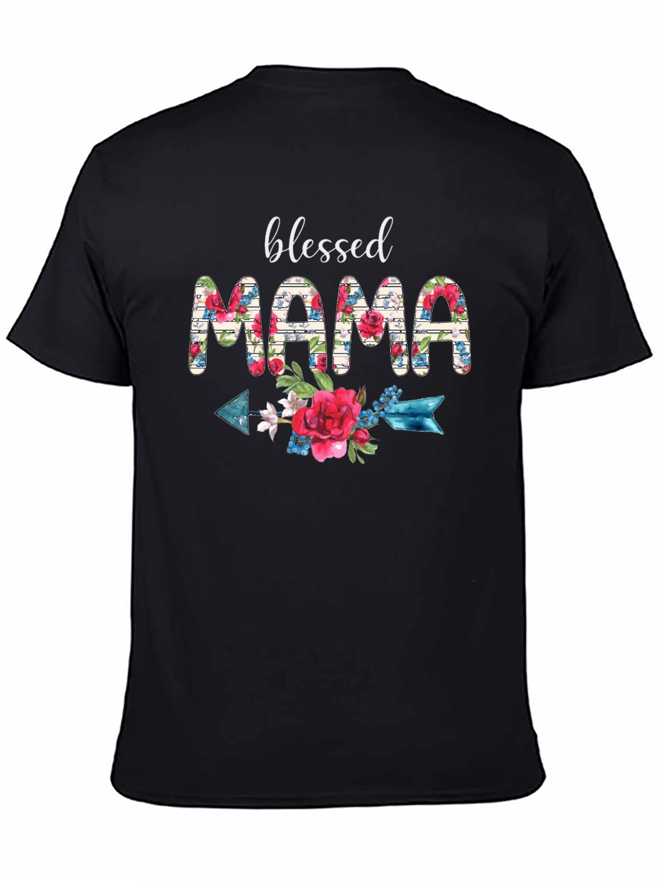 Black Blessed Mama Floral Arrow T-Shirt view 4