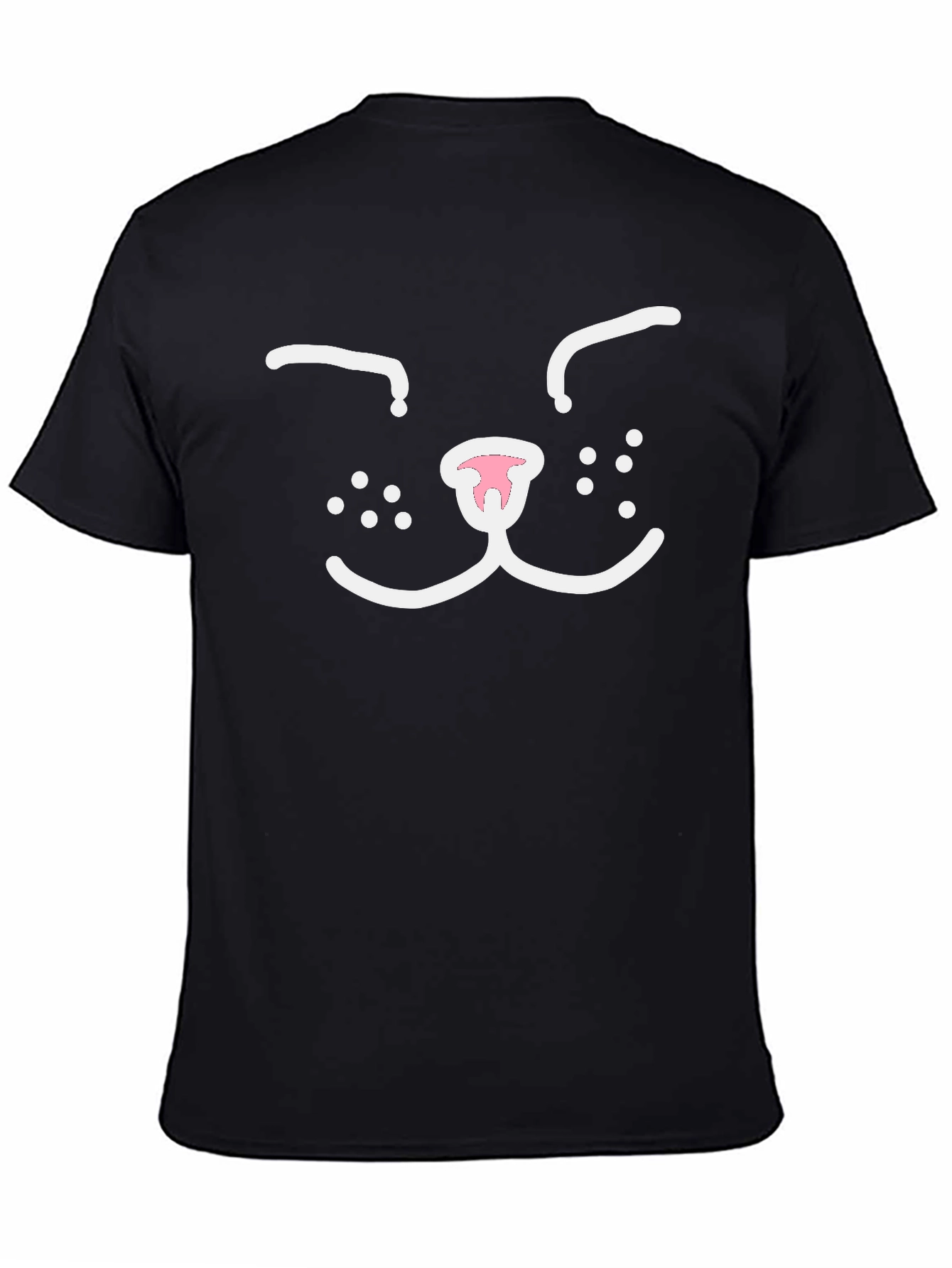 Black Cute Cat Face Graphic Tee - Black Cotton T-Shirt view 4