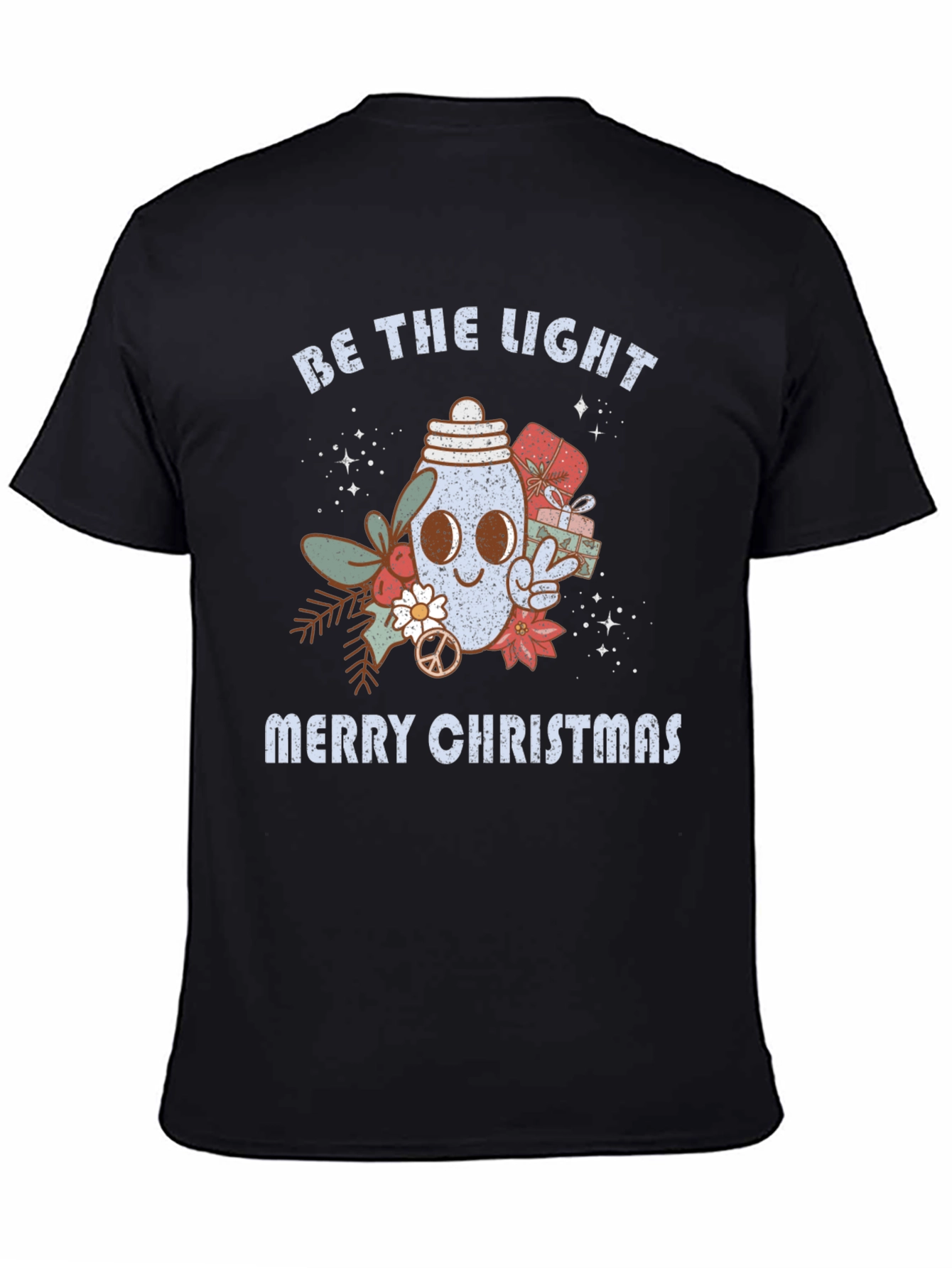 Black Be the Light Merry Christmas T-Shirt view 4