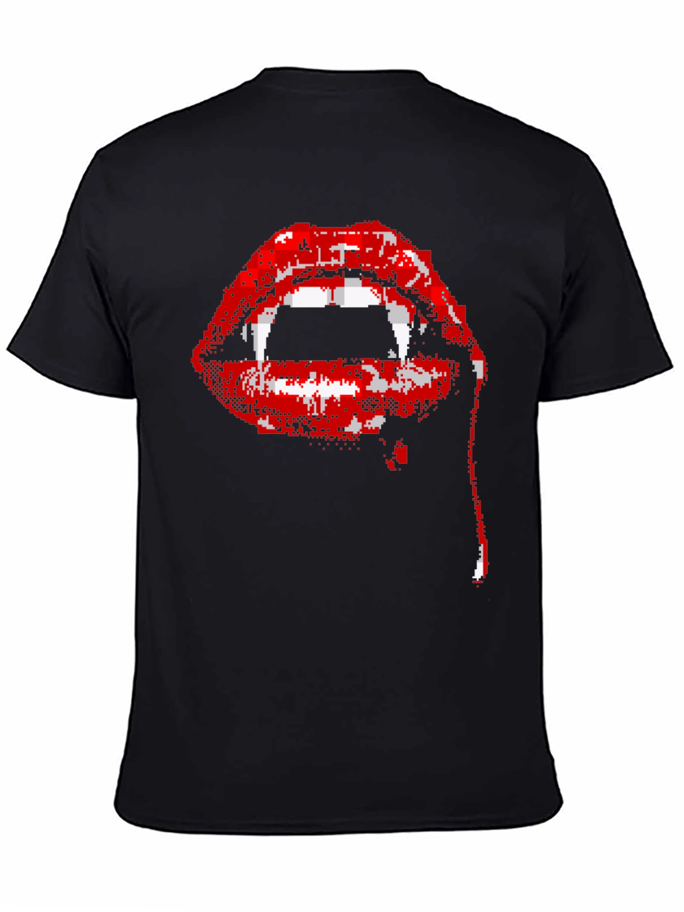 Black Pixel Vampire Lips Black T-Shirt view 4