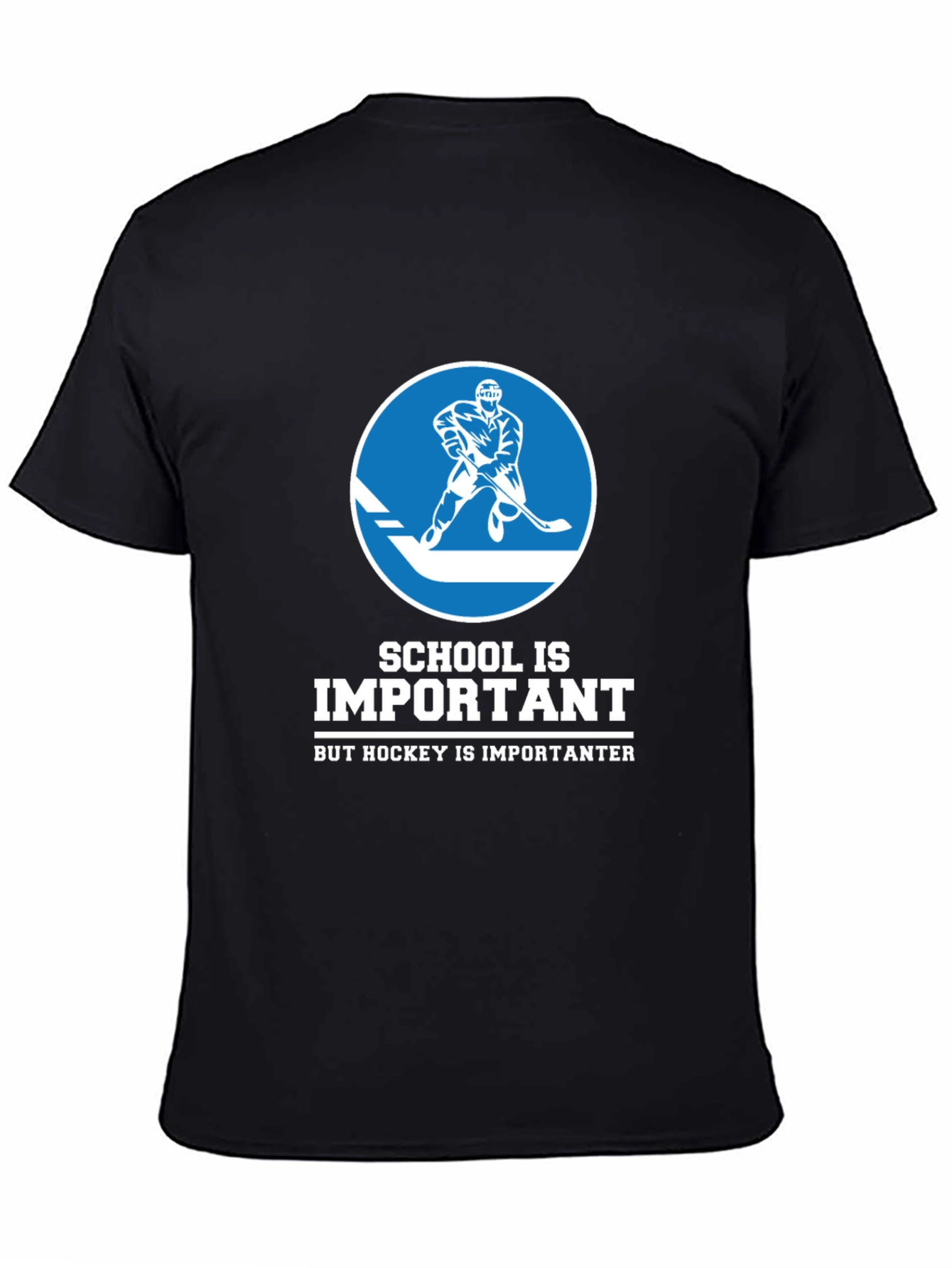Black Funny Hockey T-Shirt - School is Important But... view 4