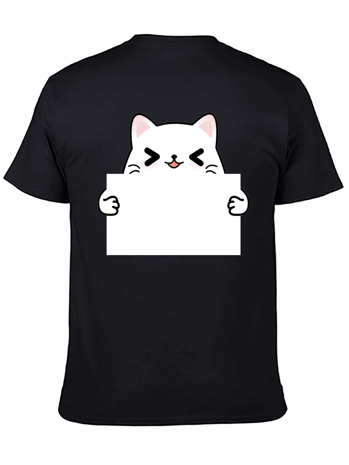 Black Cute Kawaii Cat Black T-Shirt view 4