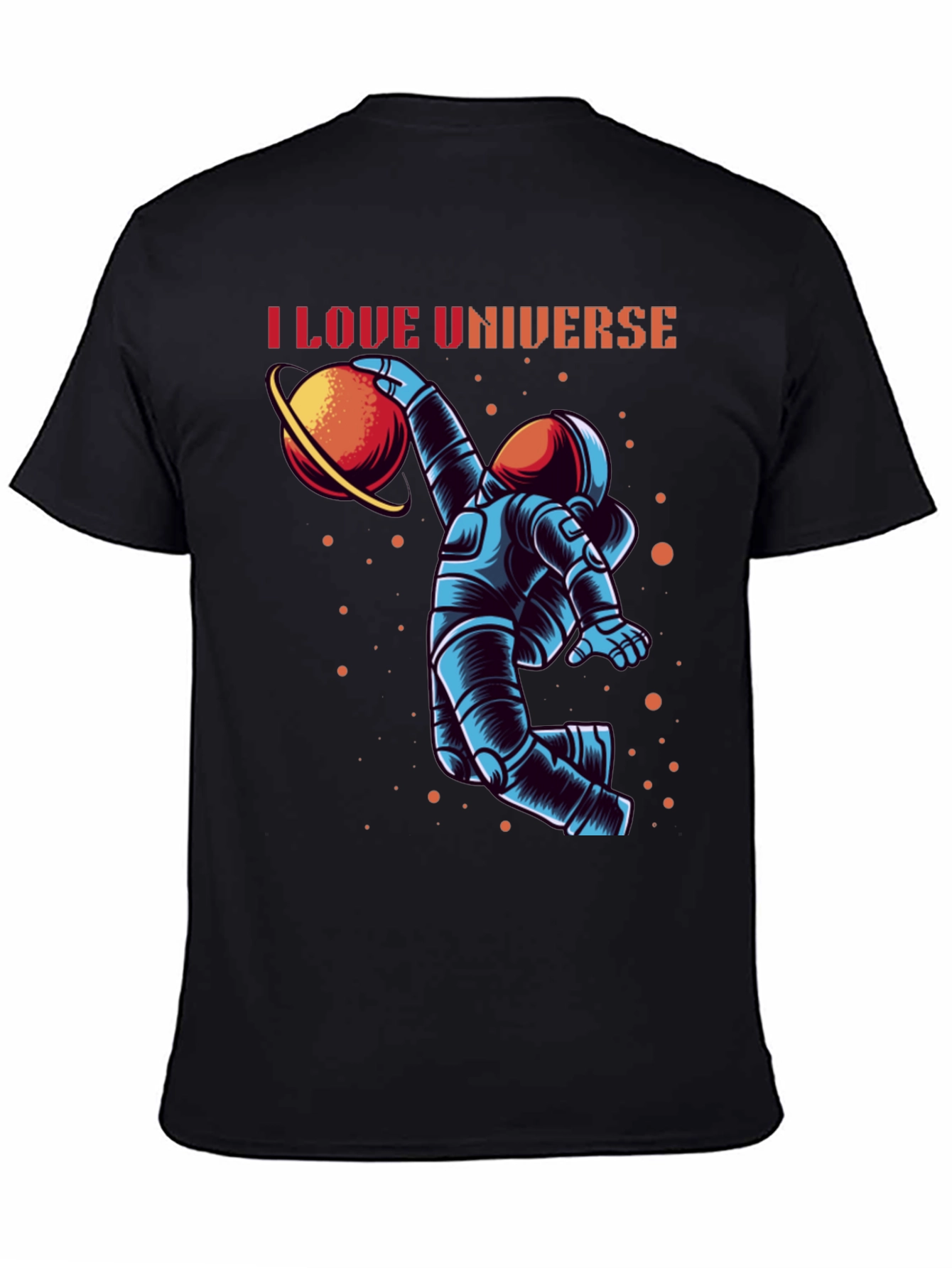 Black I Love Universe Astronaut Graphic T-Shirt view 4