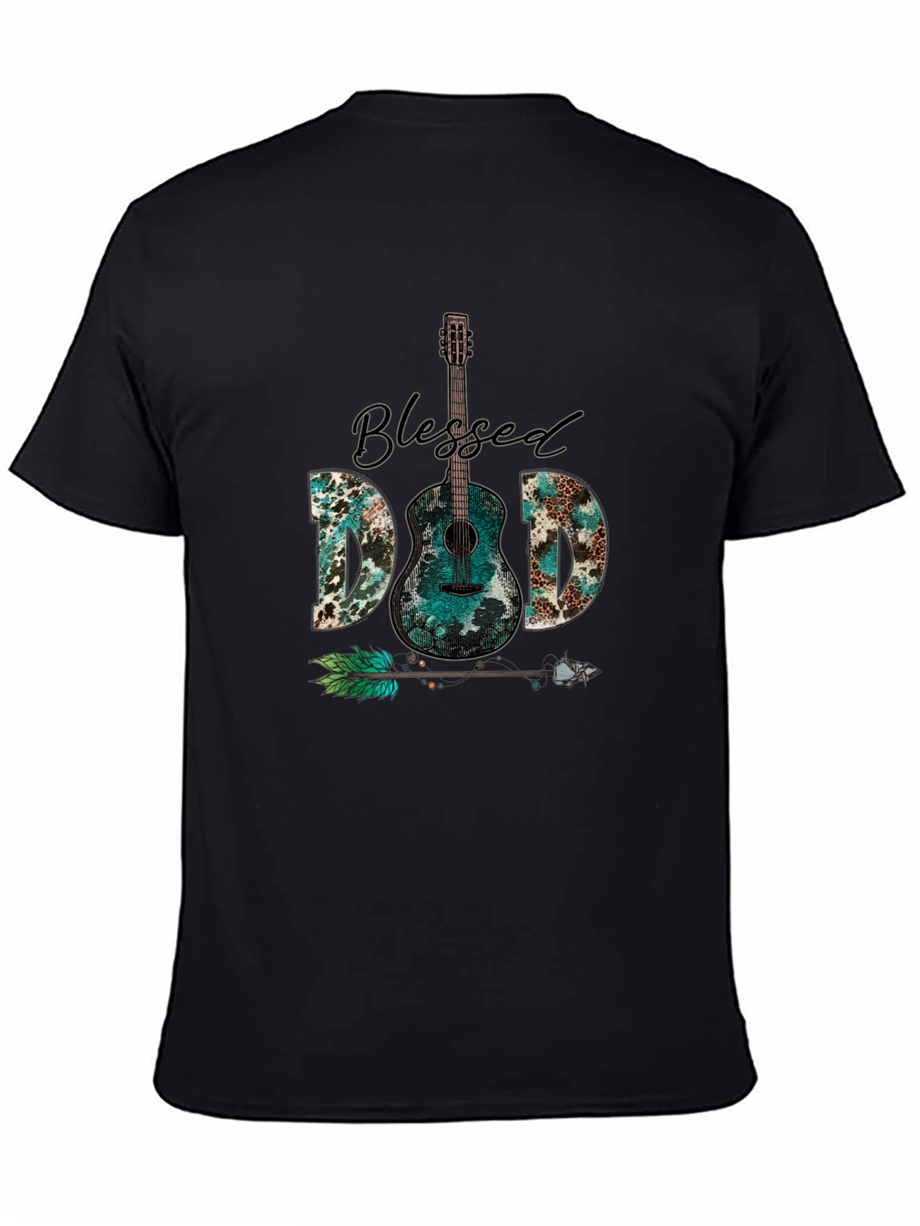 Black Blessed Dad Guitar Graphic T-Shirt view 4