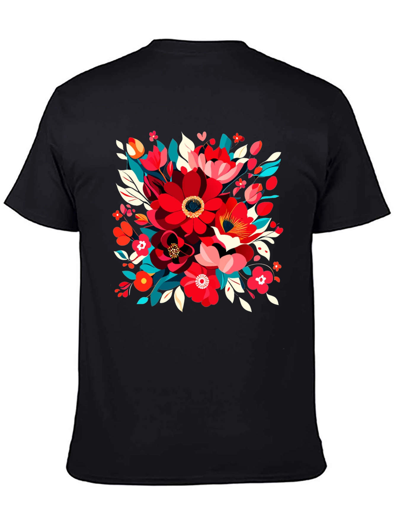 Black Floral Design Black T-Shirt view 4