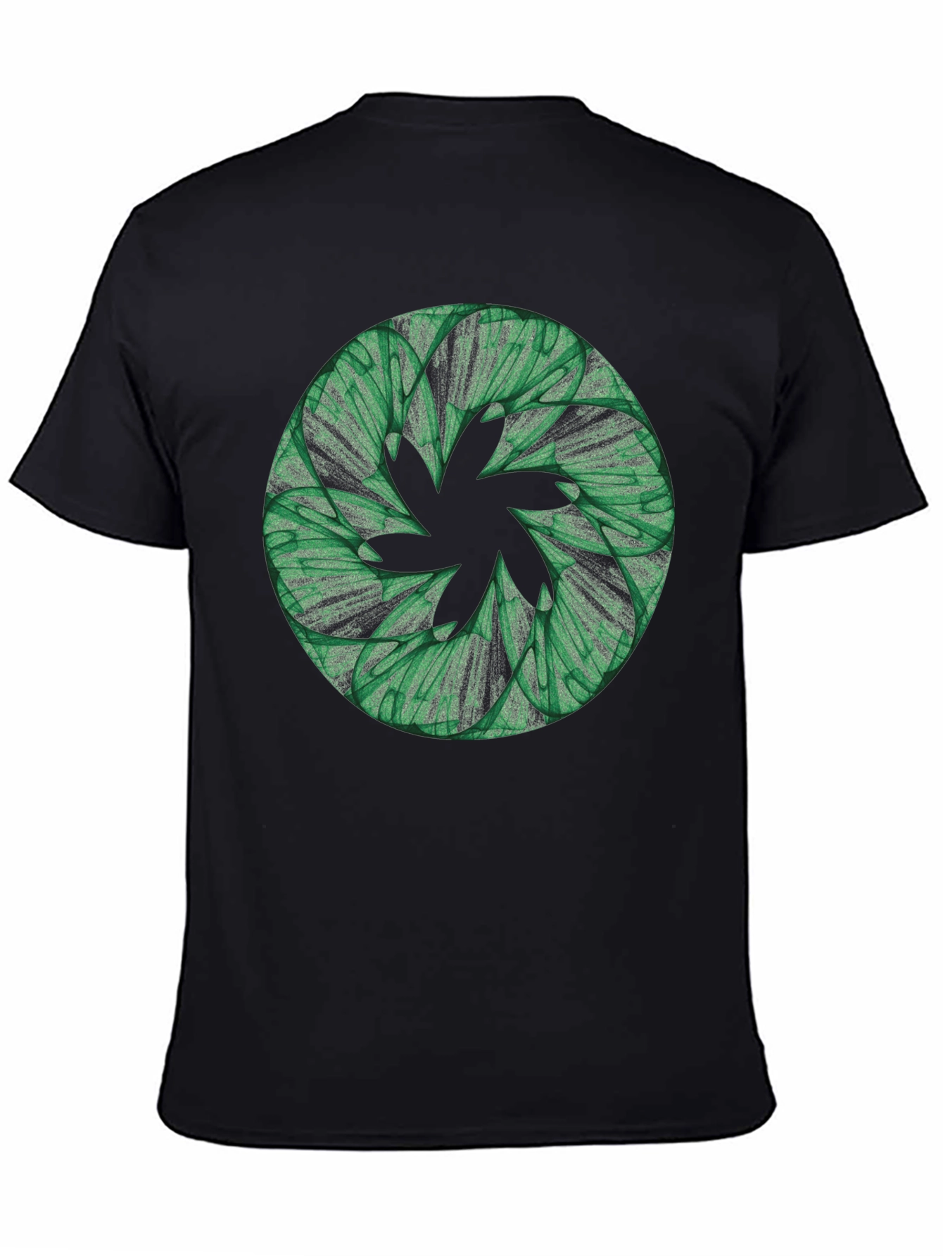Black Abstract Green Floral Pattern Black T-Shirt view 4