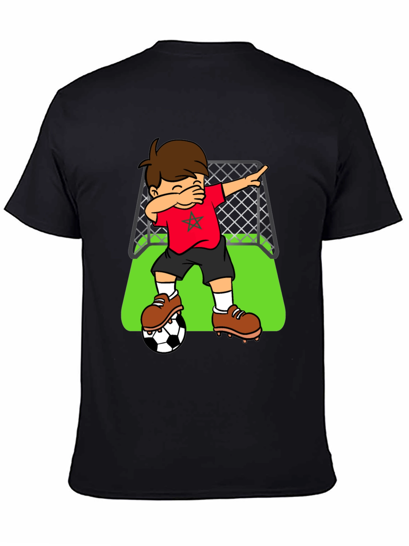 Black Morocco Soccer Dabbing Boy T-Shirt view 4